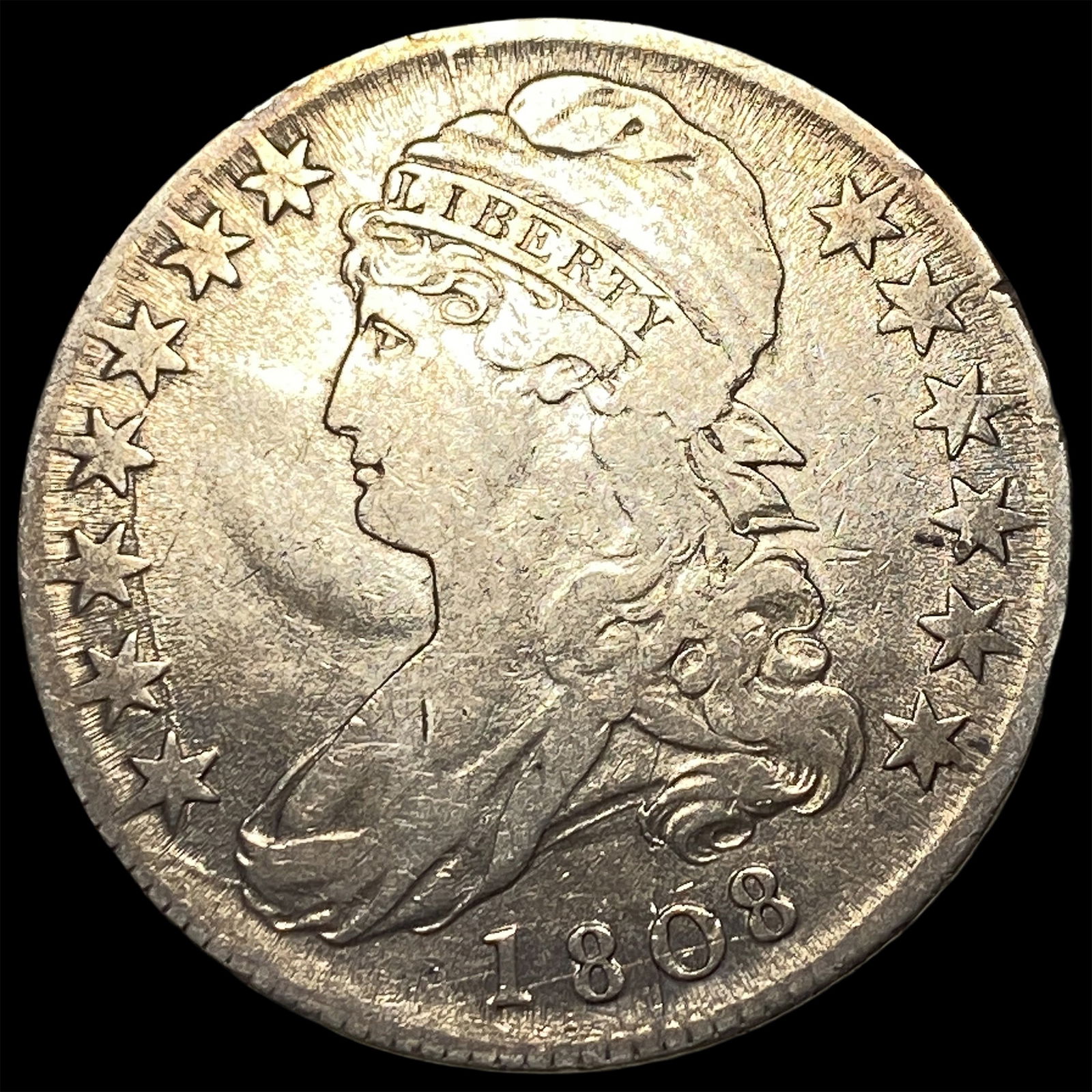 1808 Silver Half Dollar (Capped Bust) NEARLY UNCIRCULATED: 1808 Silver Half Dollar (Capped Bust) NEARLY UNCIRCULATED