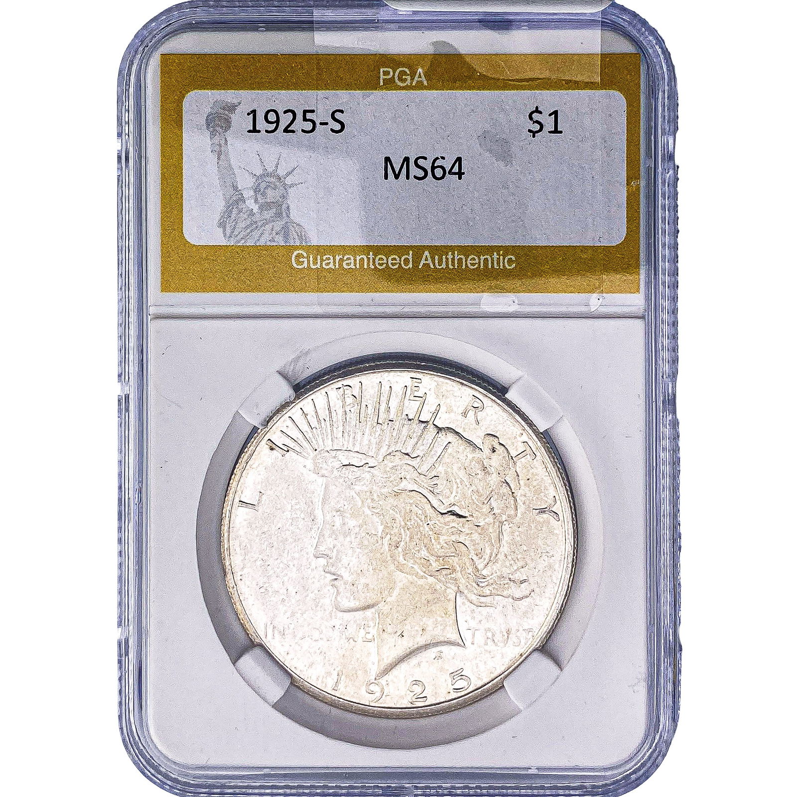 1925-S Silver Peace Dollar PGA MS64: 1925-S Silver Peace Dollar PGA MS64