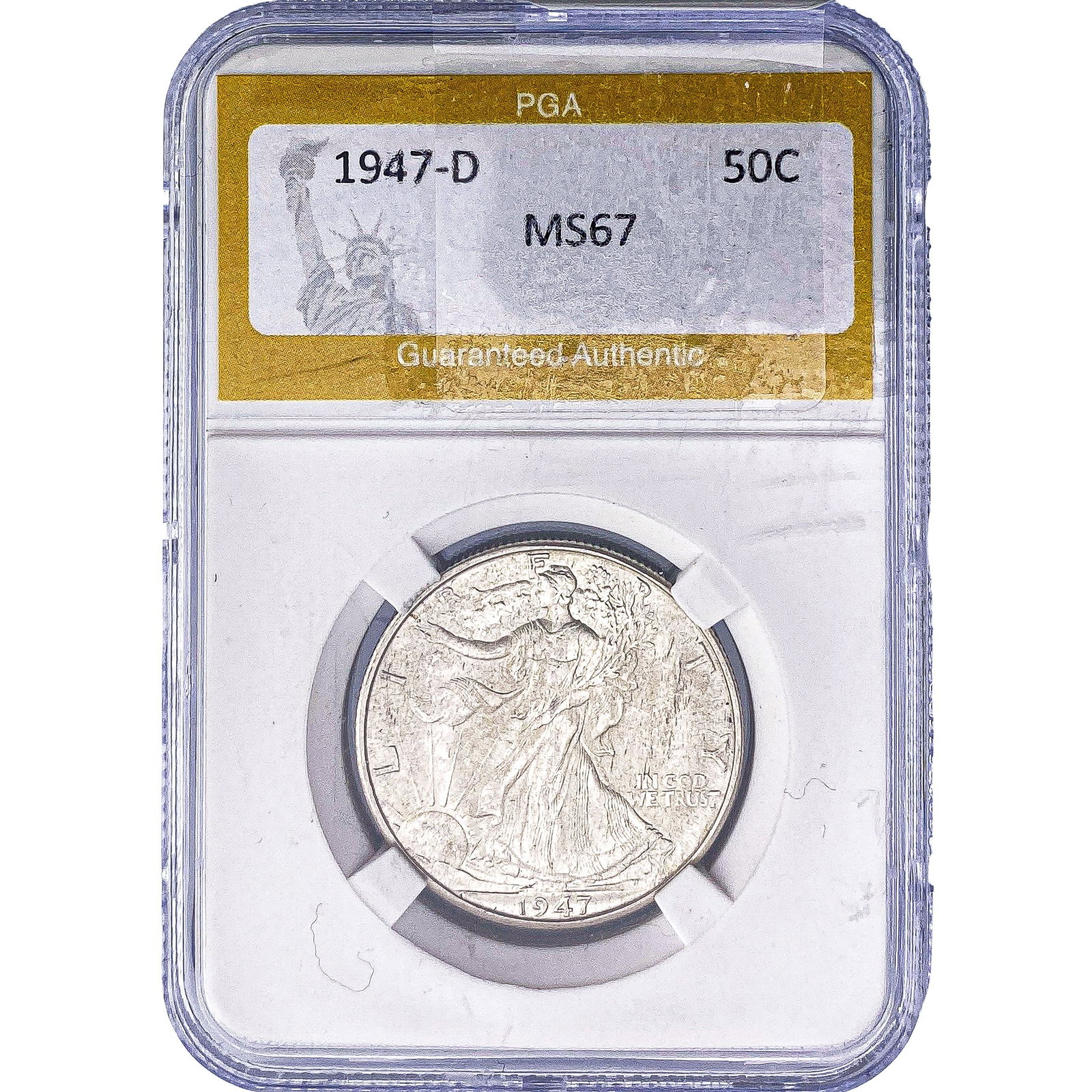 1947-D Walking Liberty Half Dollar PGA MS67: 1947-D Walking Liberty Half Dollar PGA MS67