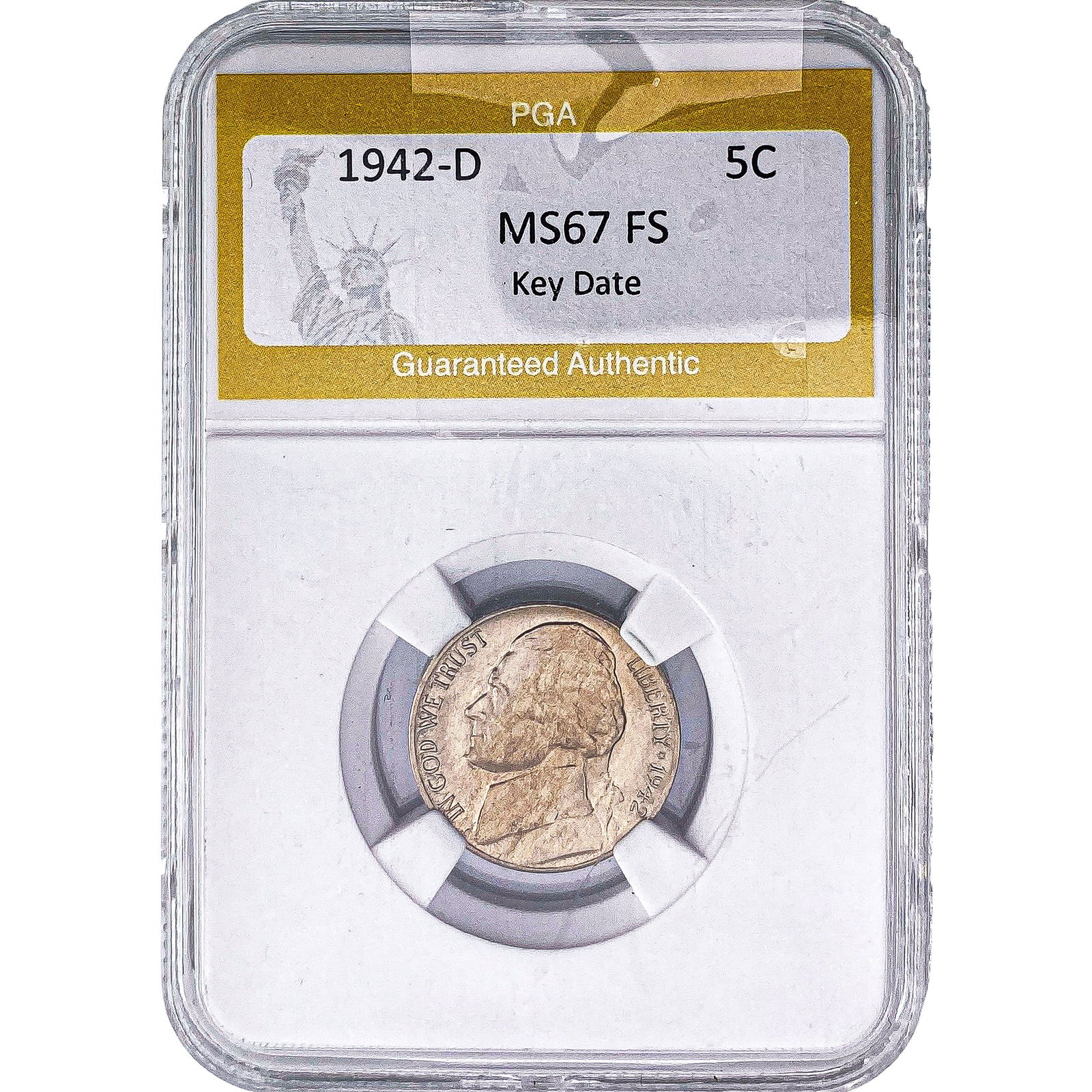 1942-D Jefferson Nickel PGA MS67 FS Key Date: 1942-D Jefferson Nickel PGA MS67 FS Key Date