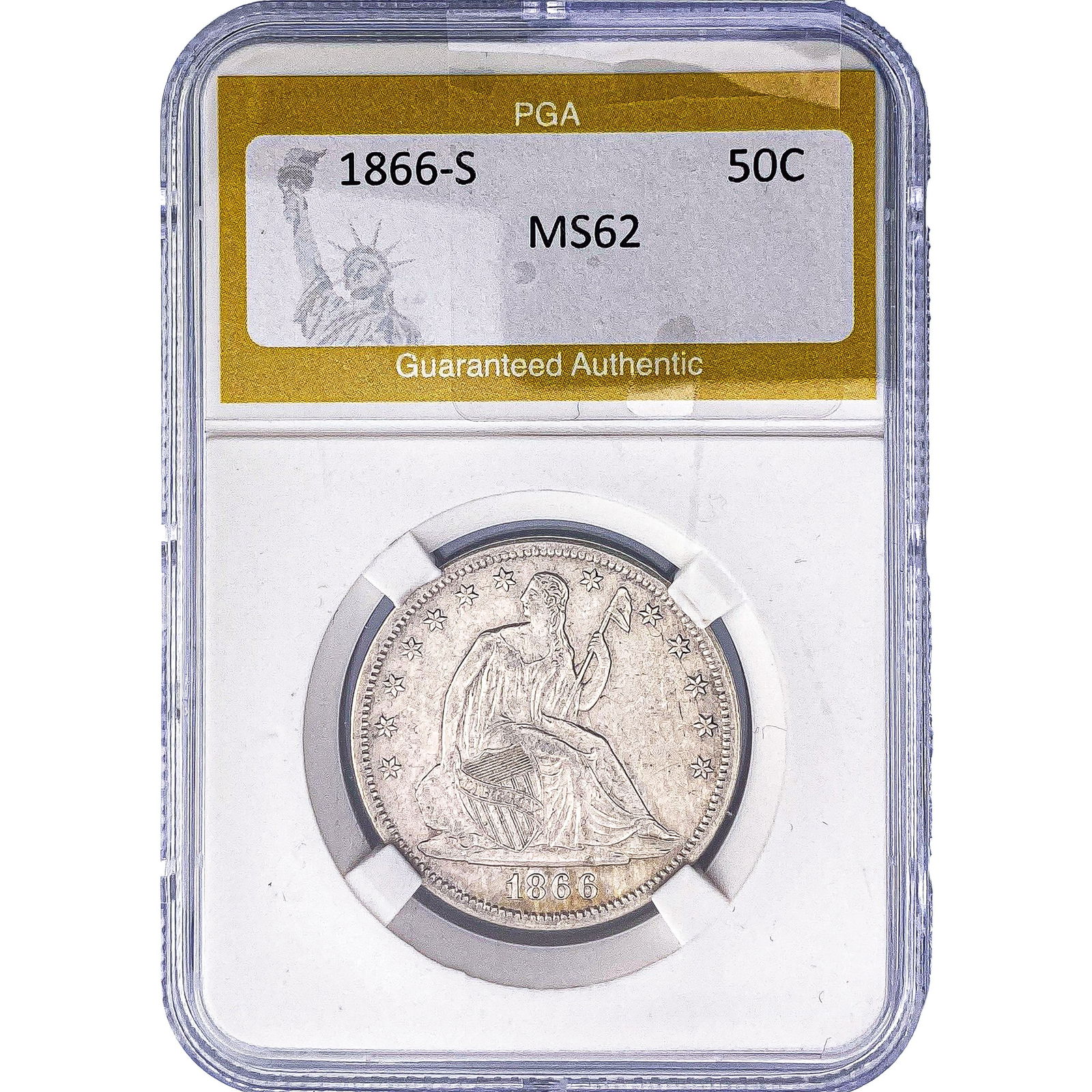 1866-S Seated Liberty Half Dollar PGA MS62: 1866-S Seated Liberty Half Dollar PGA MS62