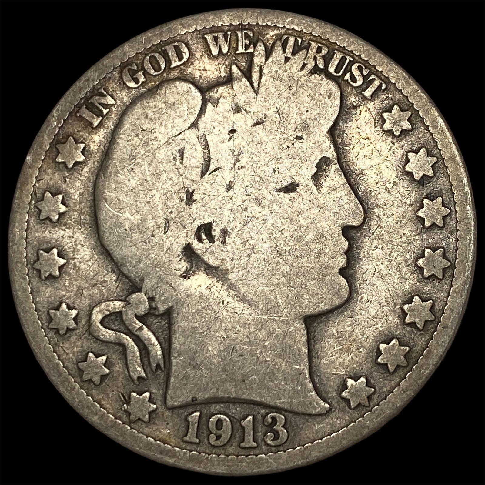 1913 Silver Barber Half Dollar NICELY CIRCULATED: 1913 Silver Barber Half Dollar NICELY CIRCULATED