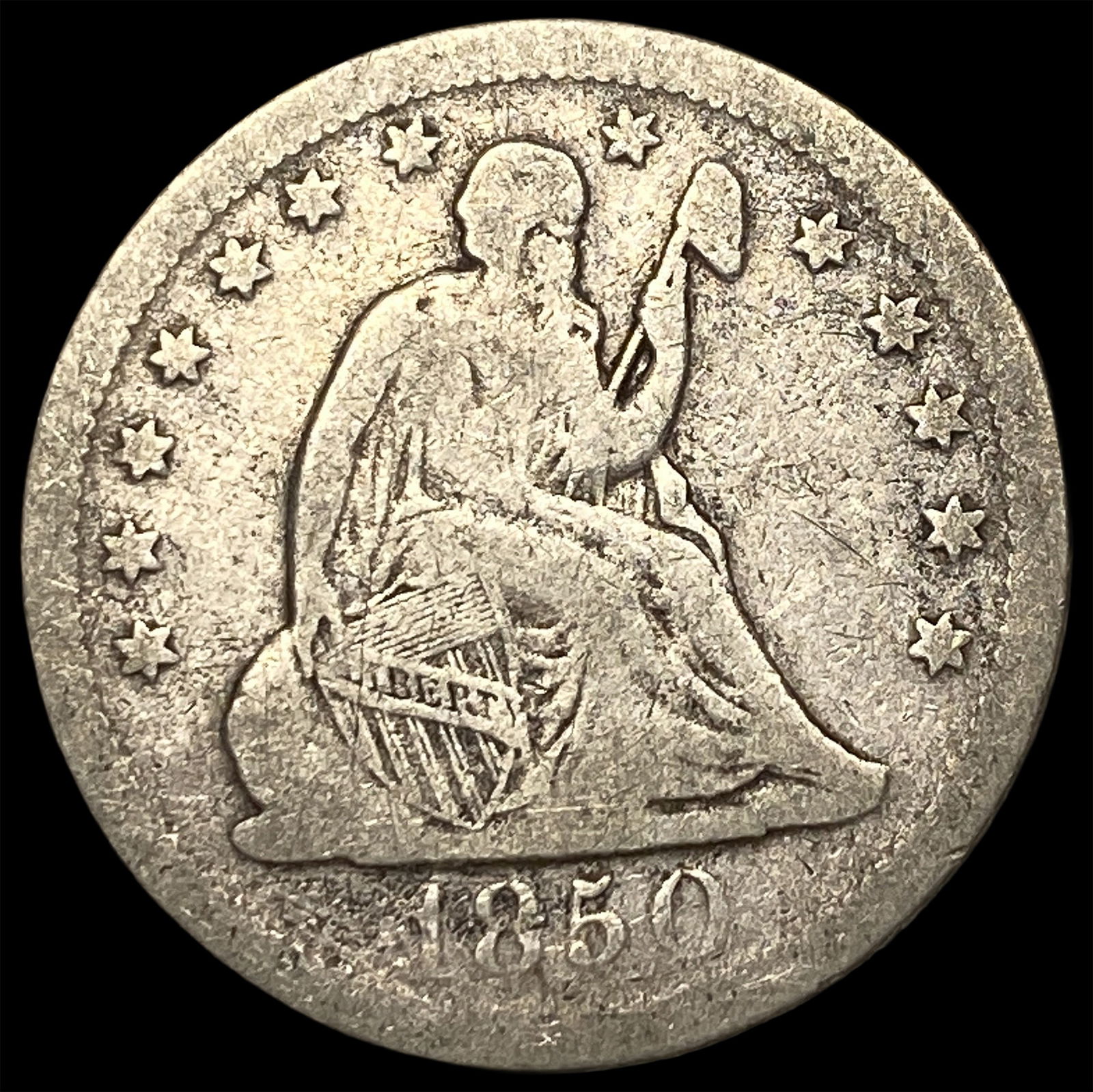 1850-O Silver Seated Liberty Quarter NICELY CIRCULATED (1 of 2)