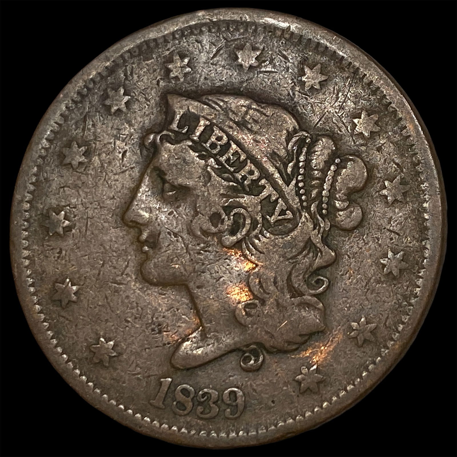 1839 Coronet Head Large Cent LIGHTLY CIRCULATED (1 of 2)