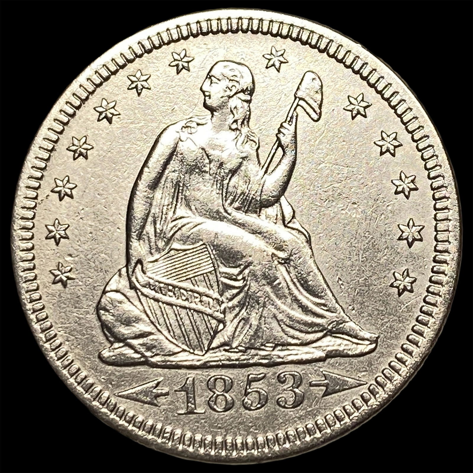 1853 Arrows Seated Liberty Quarter CLOSELY UNCIRCULATED (1 of 2)