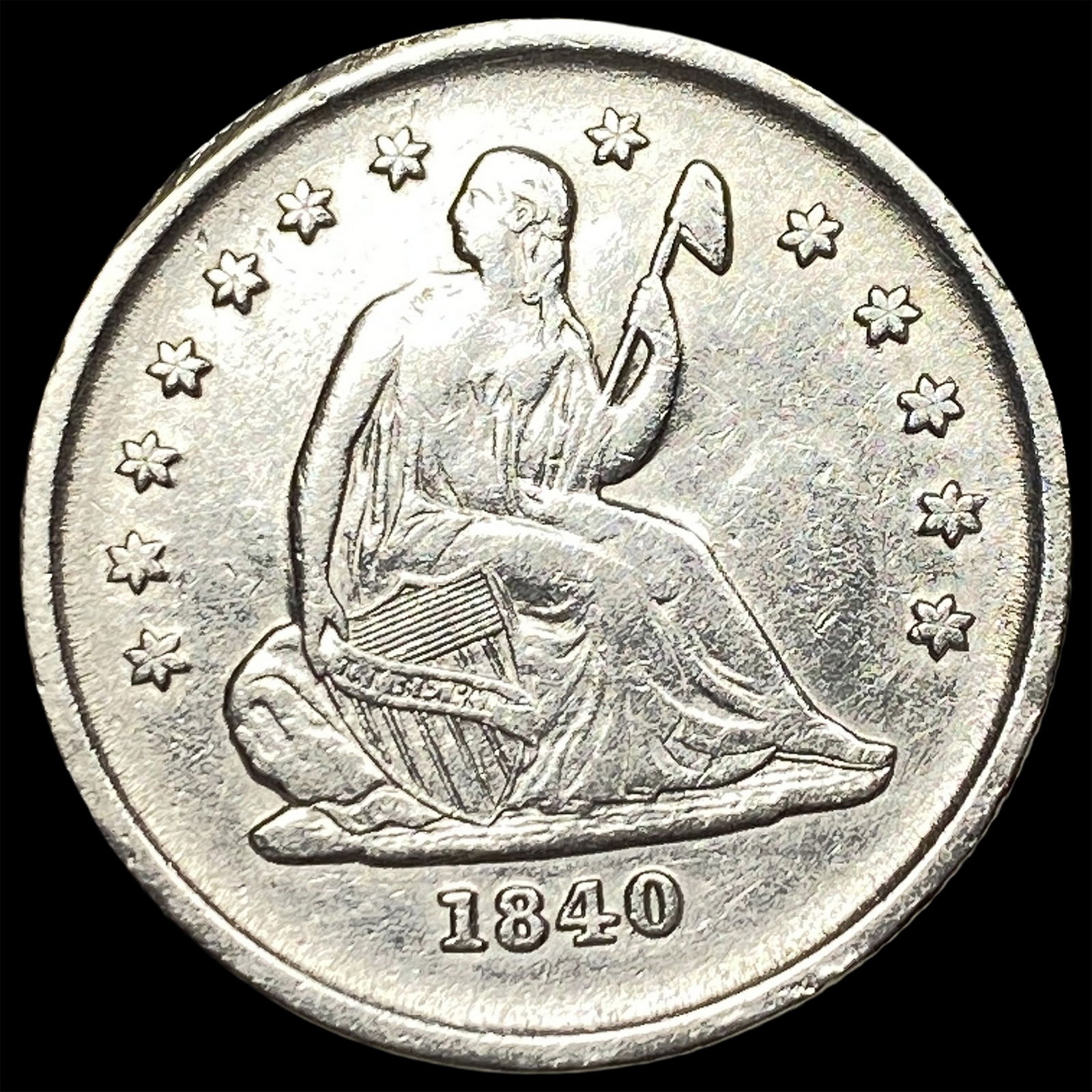 1840-O Silver Seated Liberty Quarter NEARLY UNCIRCULATED: 1840-O Silver Seated Liberty Quarter NEARLY UNCIRCULATED