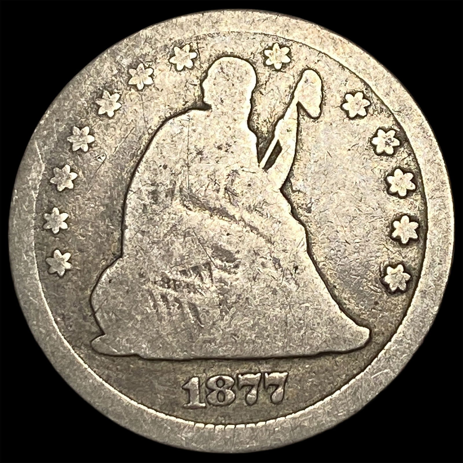 1877-CC Silver Seated Liberty Quarter NICELY CIRCULATED: 1877-CC Silver Seated Liberty Quarter NICELY CIRCULATED