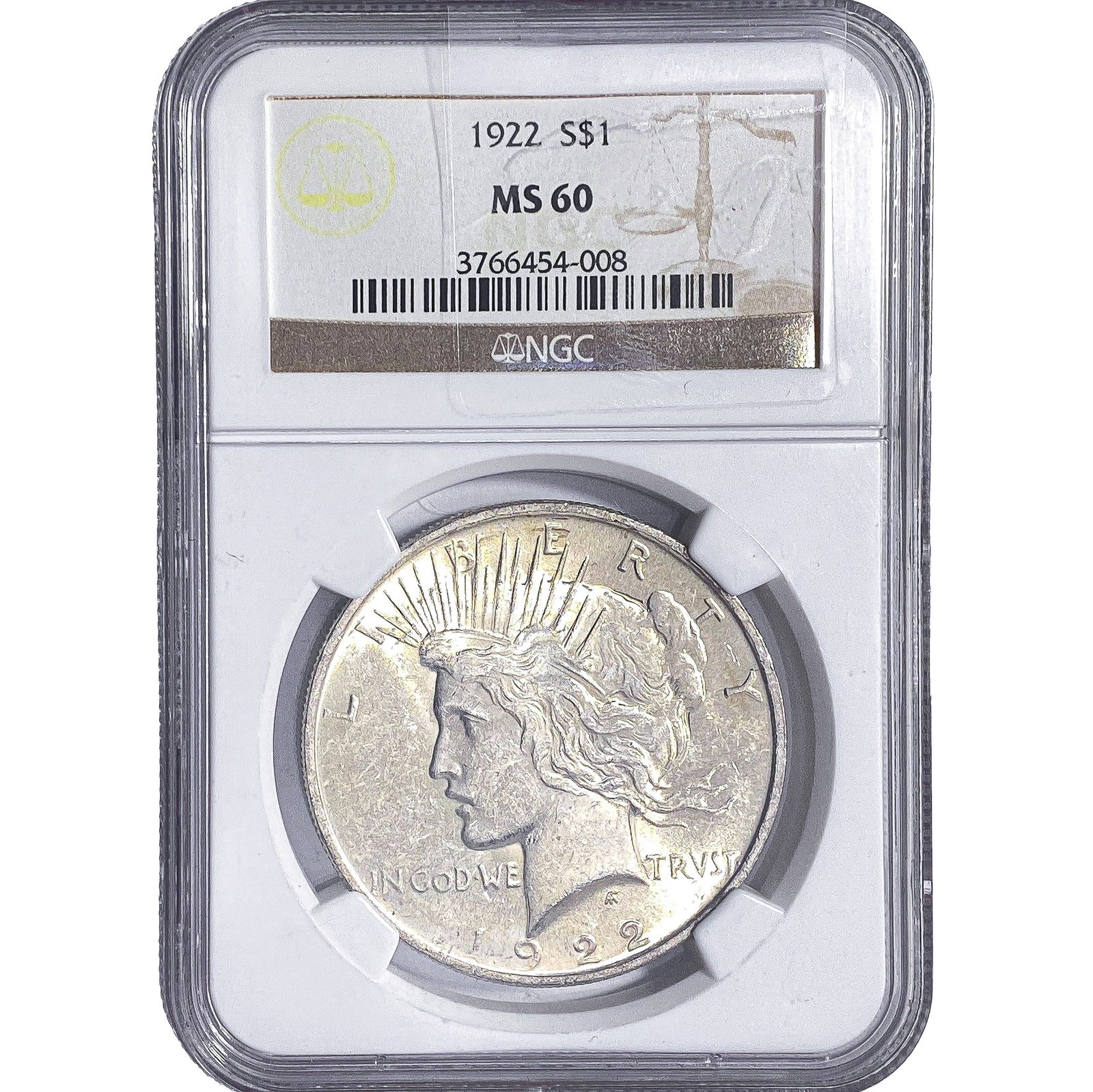 1922 Silver Peace Dollar NGC MS60 (1 of 2)