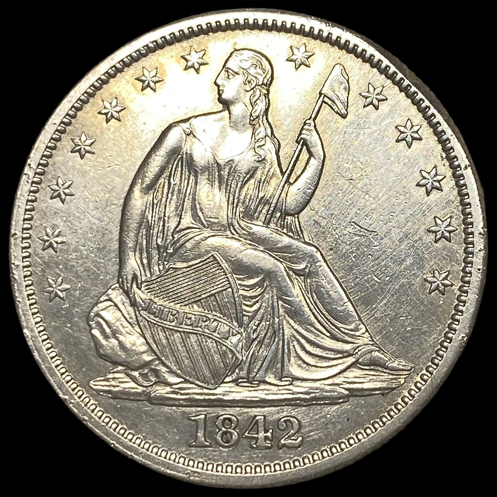 1842 Silver Half Dollar (Seated Liberty) CLOSELY UNCIRCULATED: 1842 Silver Half Dollar (Seated Liberty) CLOSELY UNCIRCULATED