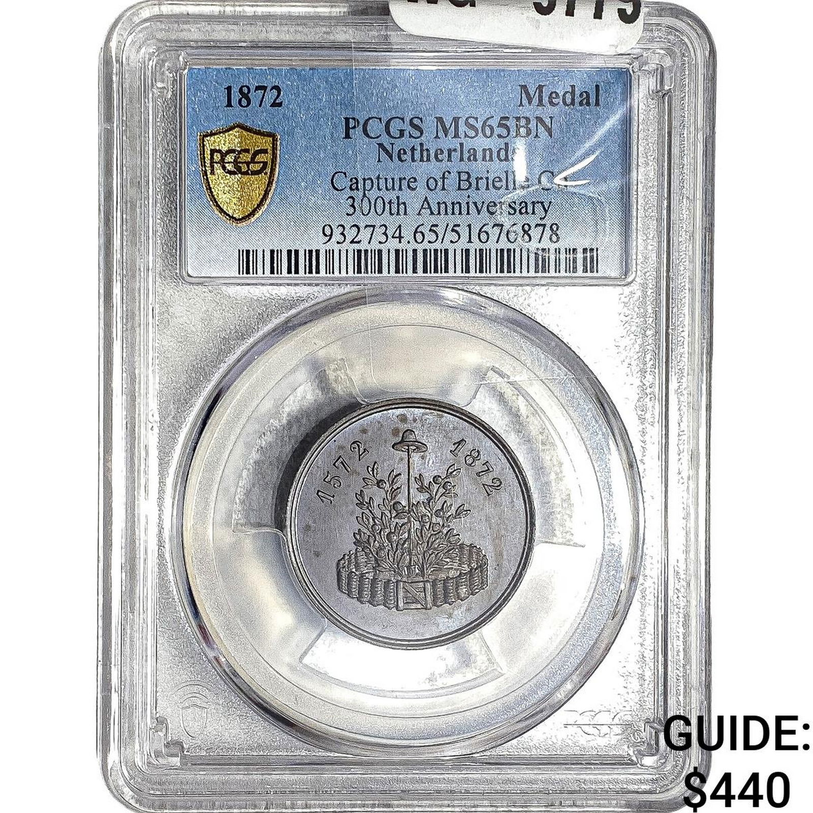 1872 Netherlands Capture of Brielle Copper Medal PCGS MS65 BN: 1872 Netherlands Capture of Brielle Copper Medal PCGS MS65 BN