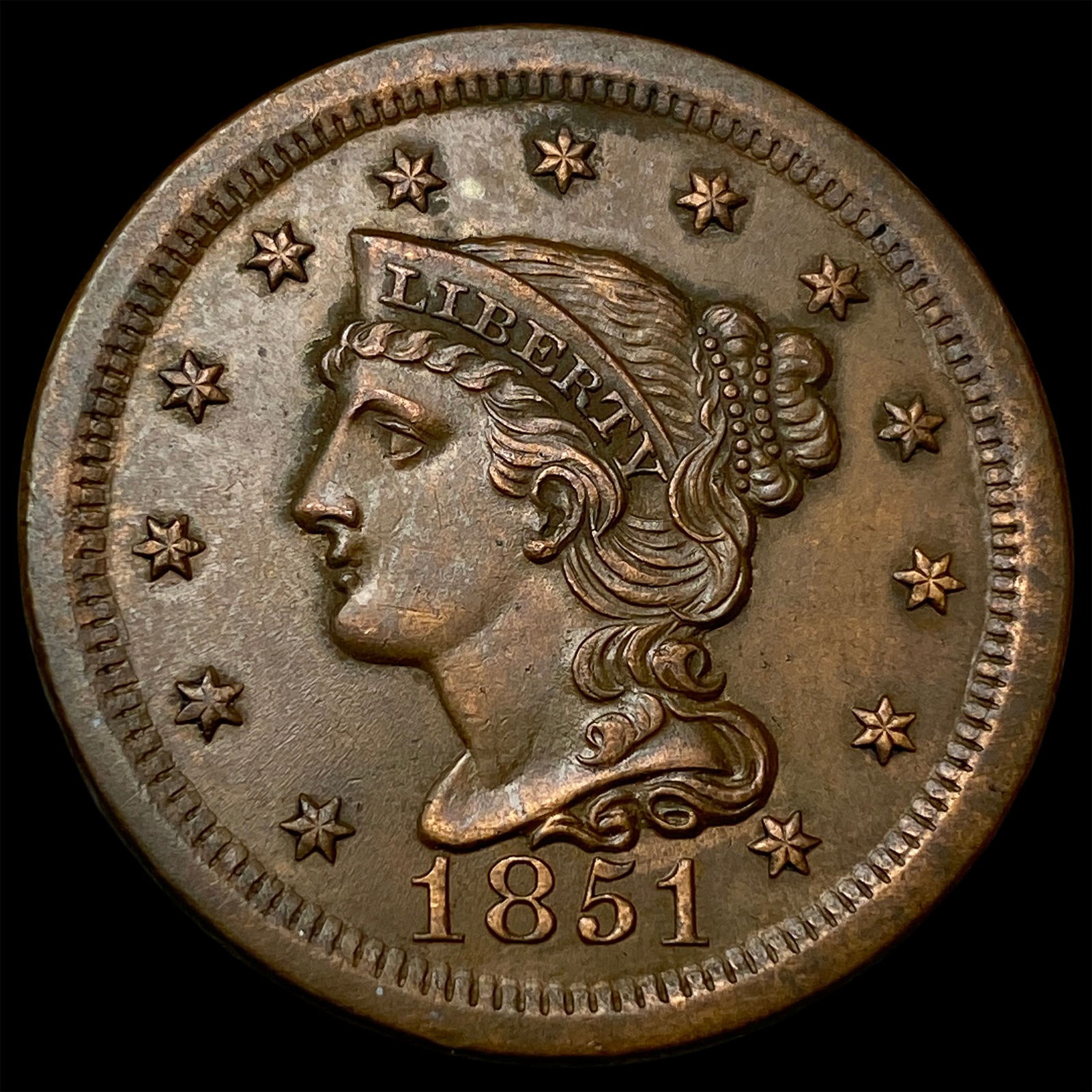 1851 Braided Hair Large Cent UNCIRCULATED (1 of 2)