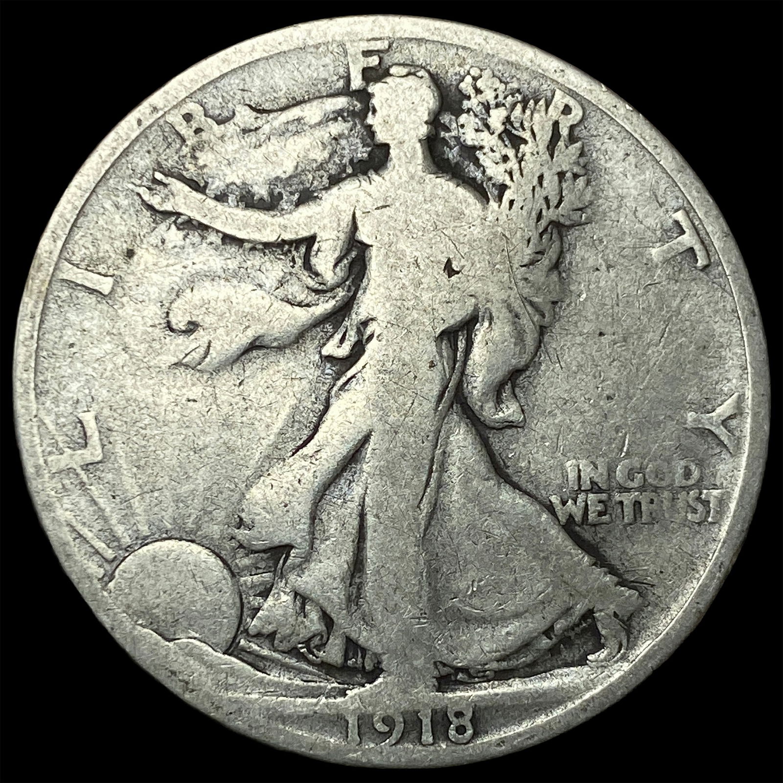 1918-S Silver Walking Liberty Half Dollar NICELY CIRCULATED (1 of 2)