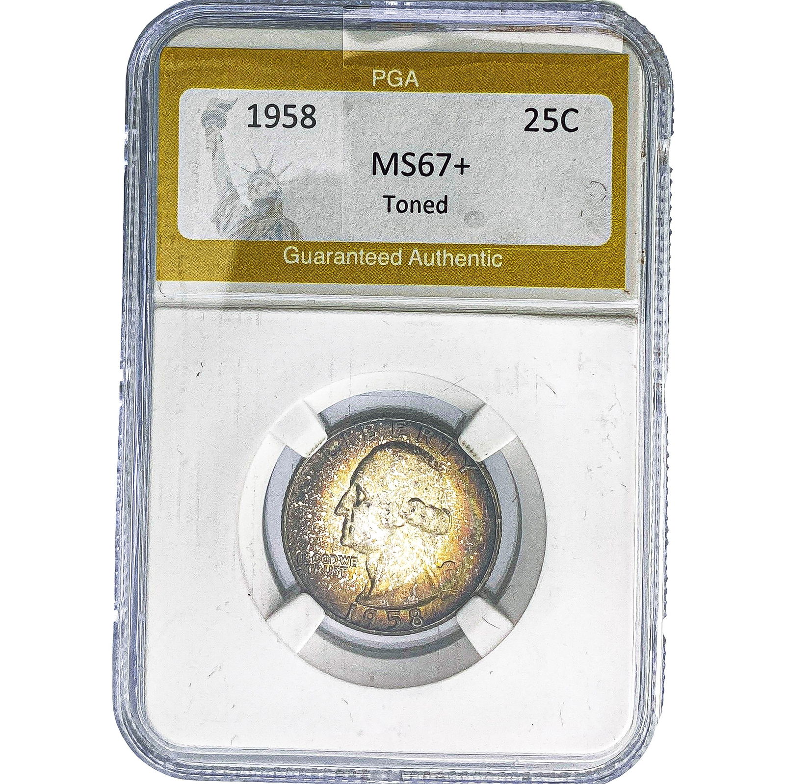 1958 Washington Silver Quarter PGA MS67+ Toned: 1958 Washington Silver Quarter PGA MS67+ Toned