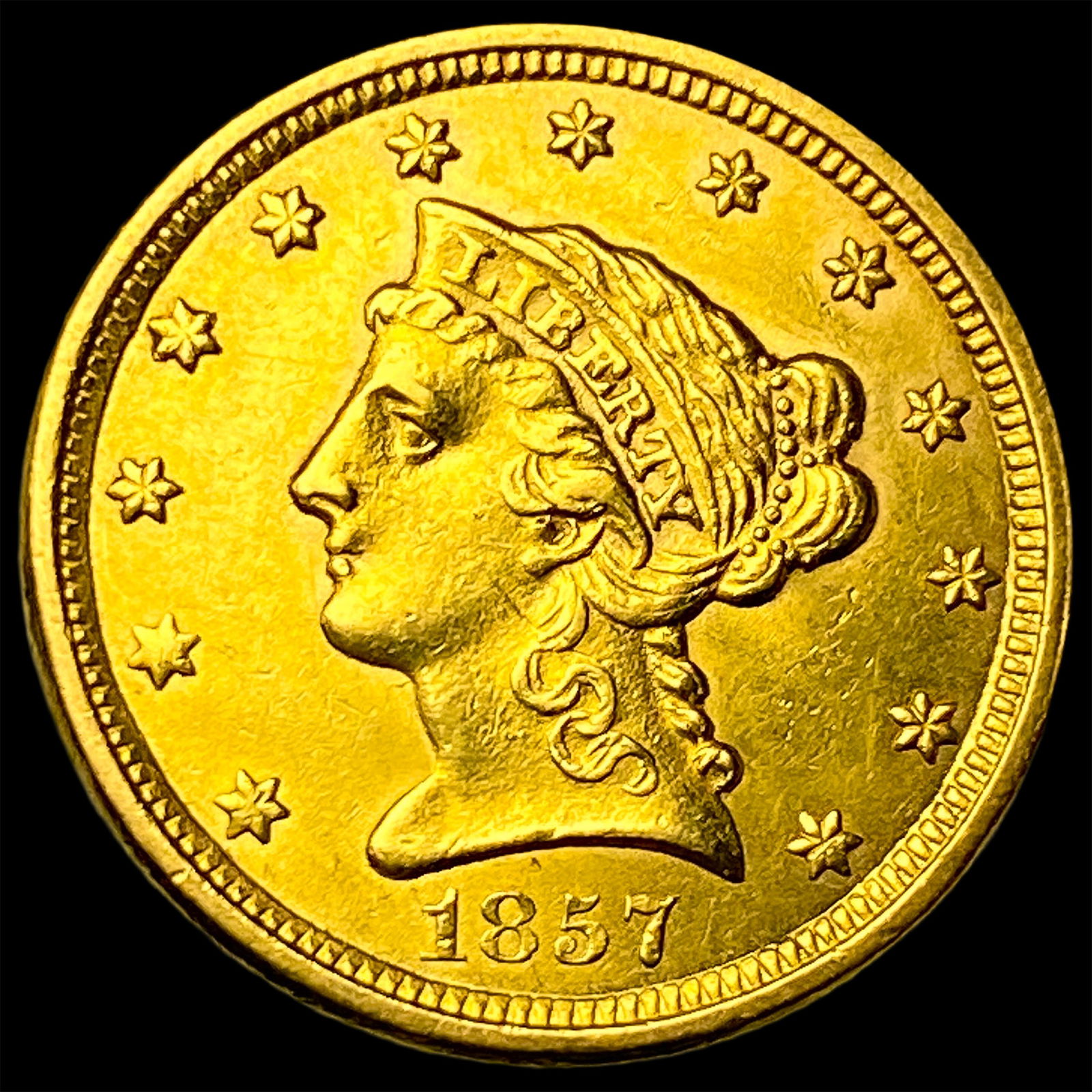 1857 Liberty Head Gold Quarter Eagle $2.50 CLOSELY UNCIRCULATED (1 of 2)