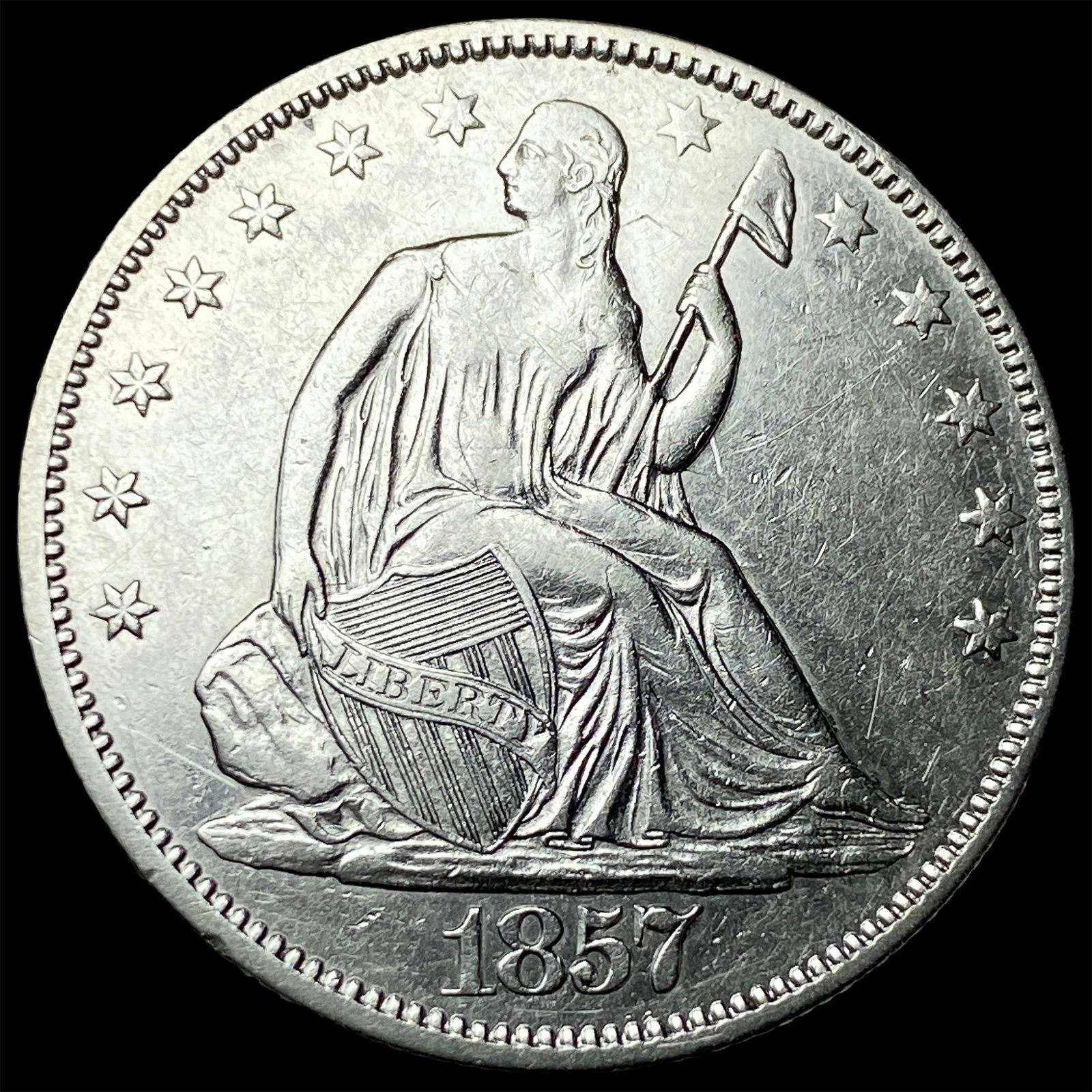 1857 Silver Seated Liberty Half Dollar NEARLY UNCIRCULATED (1 of 2)