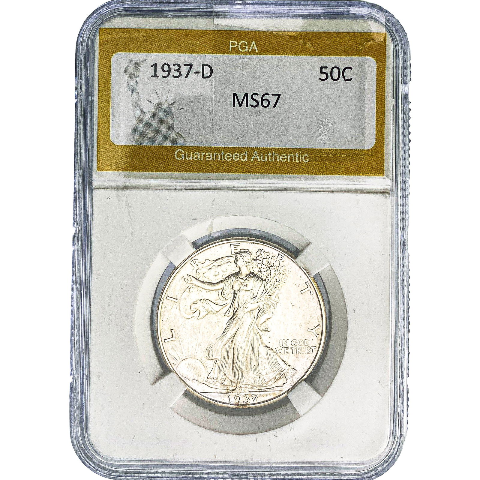 1937-D Walking Liberty Half Dollar PGA MS67: 1937-D Walking Liberty Half Dollar PGA MS67