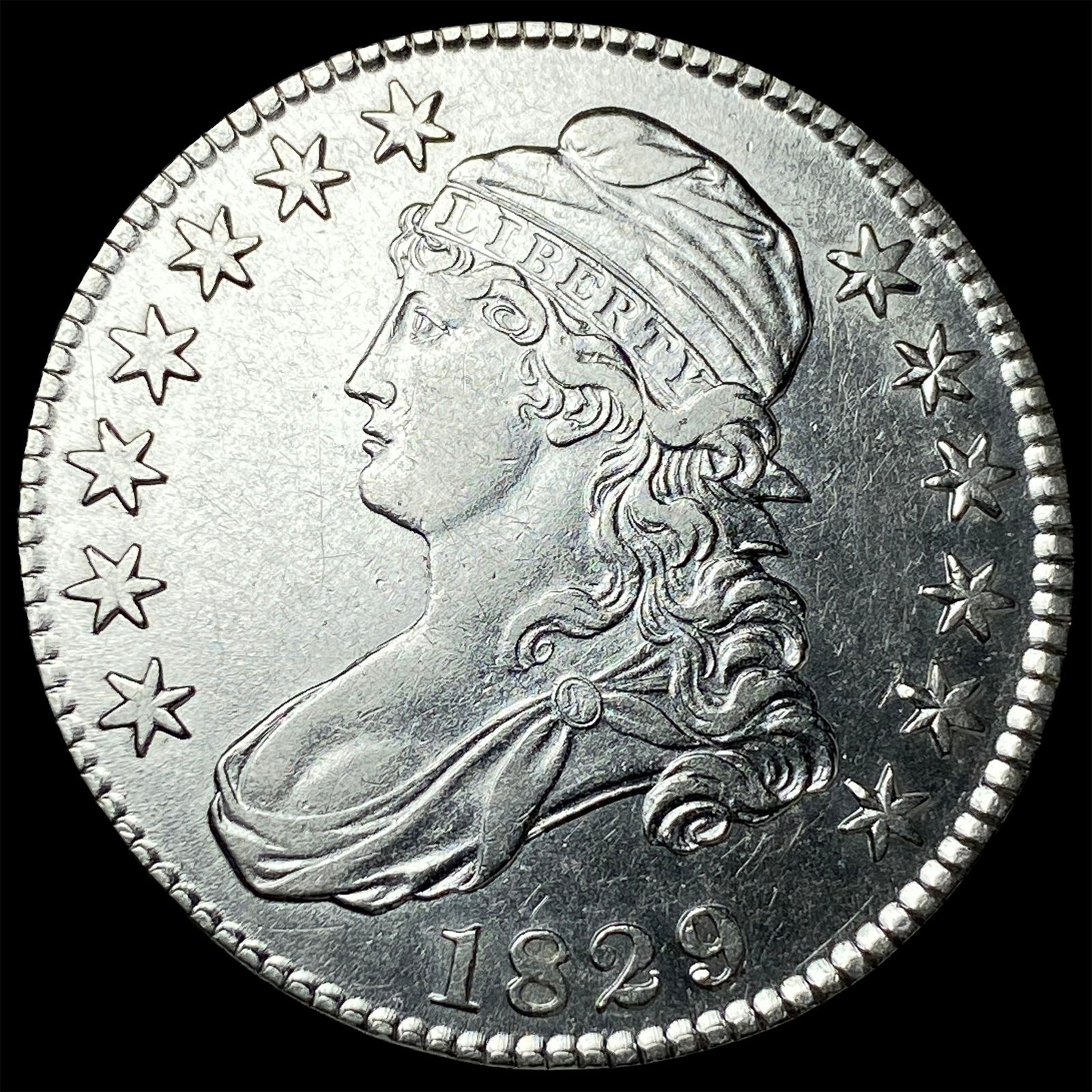 1829 Capped Bust Half Dollar CLOSELY UNCIRCULATED: 1829 Capped Bust Half Dollar CLOSELY UNCIRCULATED
