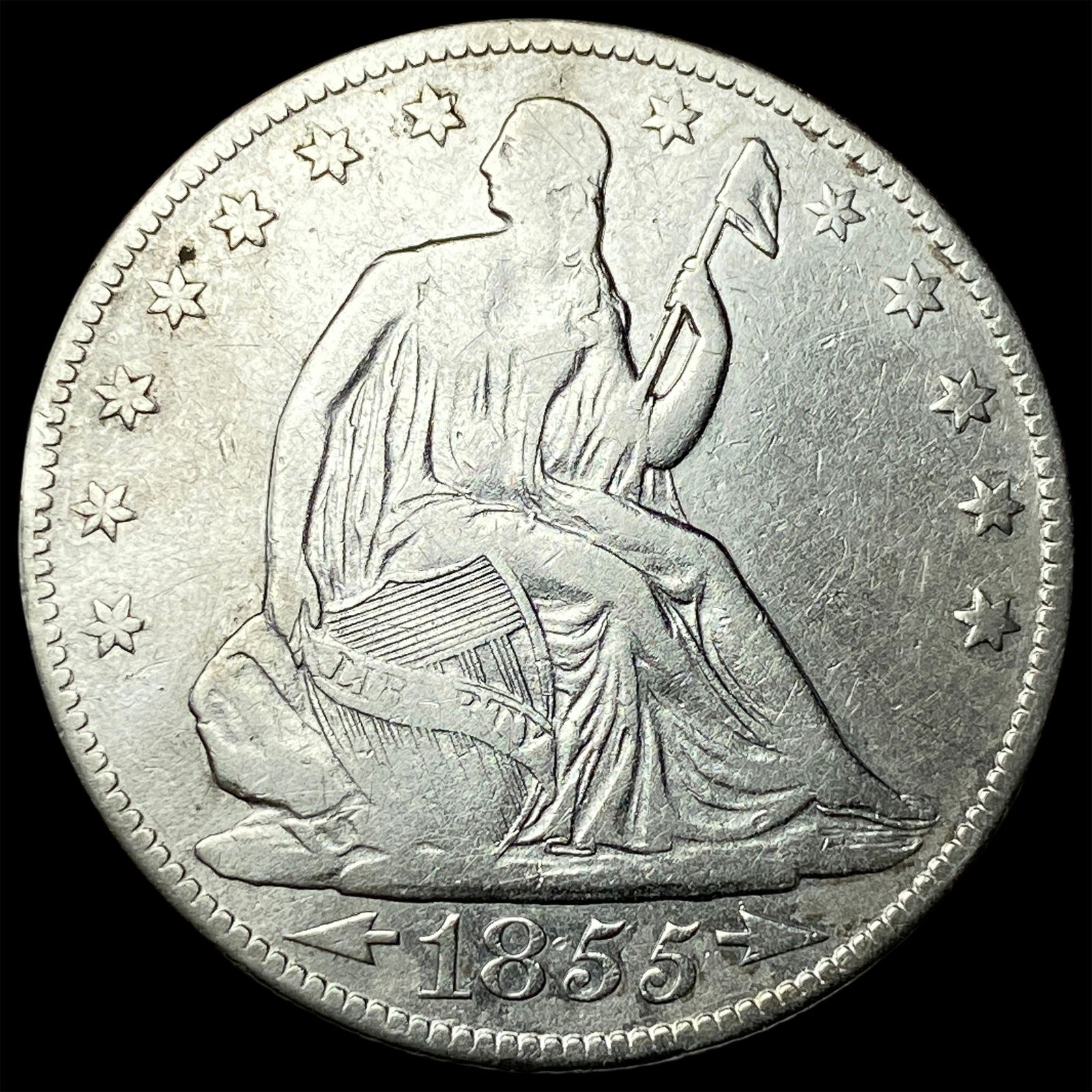 1855-O Silver Half Dollar ABOUT UNCIRCULATED: 1855-O Silver Half Dollar ABOUT UNCIRCULATED