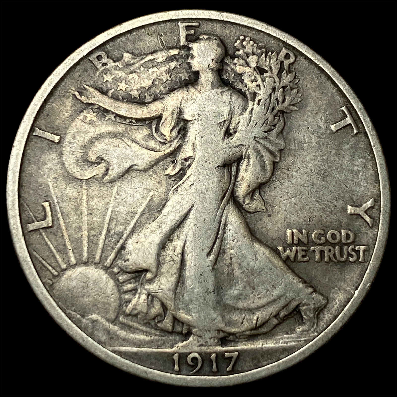 1917-S Silver Walking Liberty Half Dollar ABOUT UNCIRCULATED: 1917-S Silver Walking Liberty Half Dollar ABOUT UNCIRCULATED