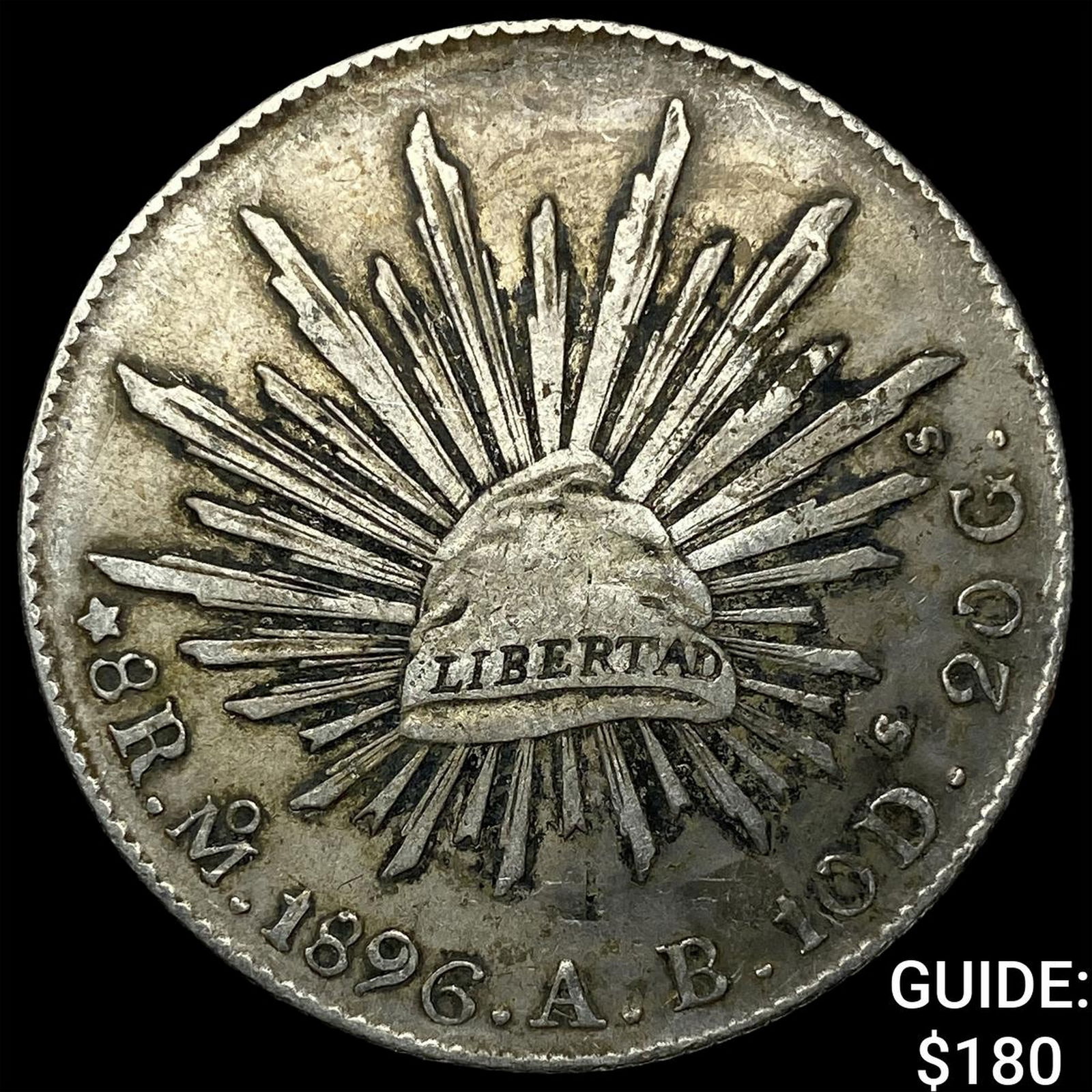 1896 Mexico Silver 8 Reales Punch Marked NEARLY UNCIRCULATED: 1896 Mexico Silver 8 Reales Punch Marked NEARLY UNCIRCULATED