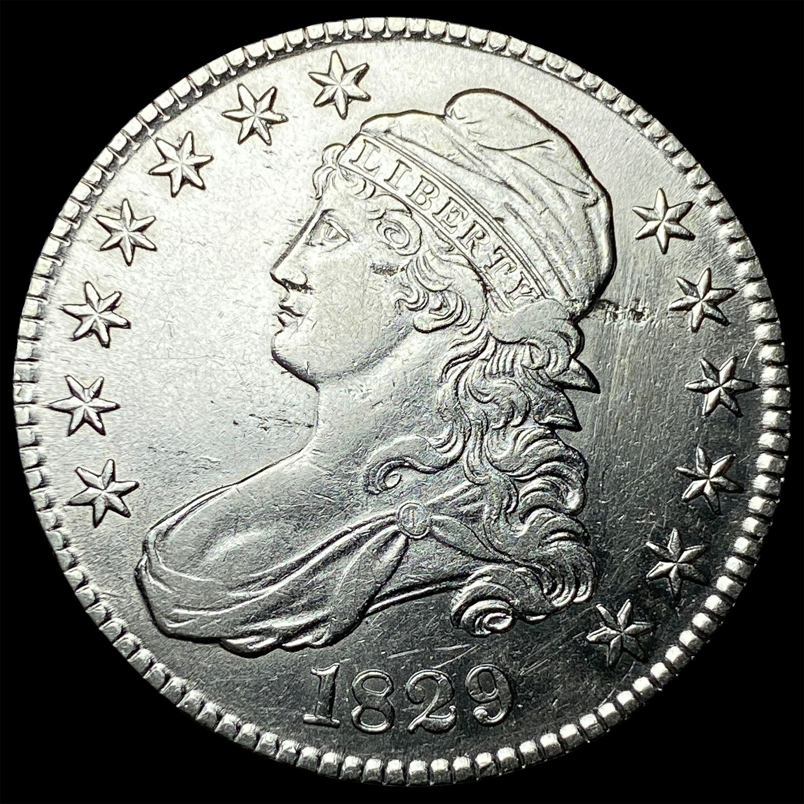 1829 Capped Bust Half Dollar CLOSELY UNCIRCULATED: 1829 Capped Bust Half Dollar CLOSELY UNCIRCULATED