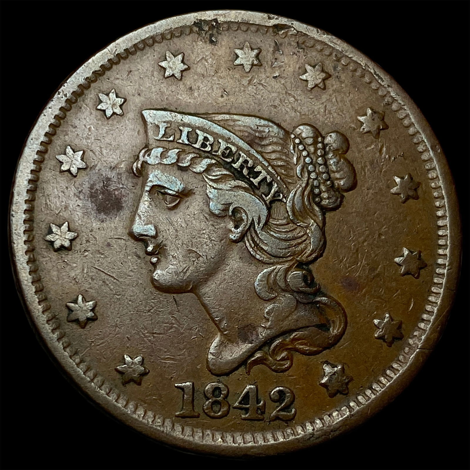1842 Braided Hair Large Cent NEARLY UNCIRCULATED (1 of 2)