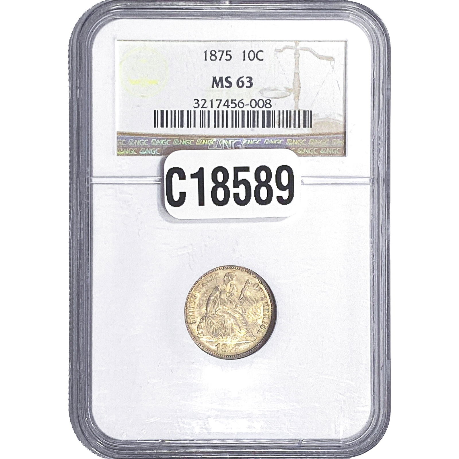 1875 Seated Liberty Dime NGC MS63: 1875 Seated Liberty Dime NGC MS63