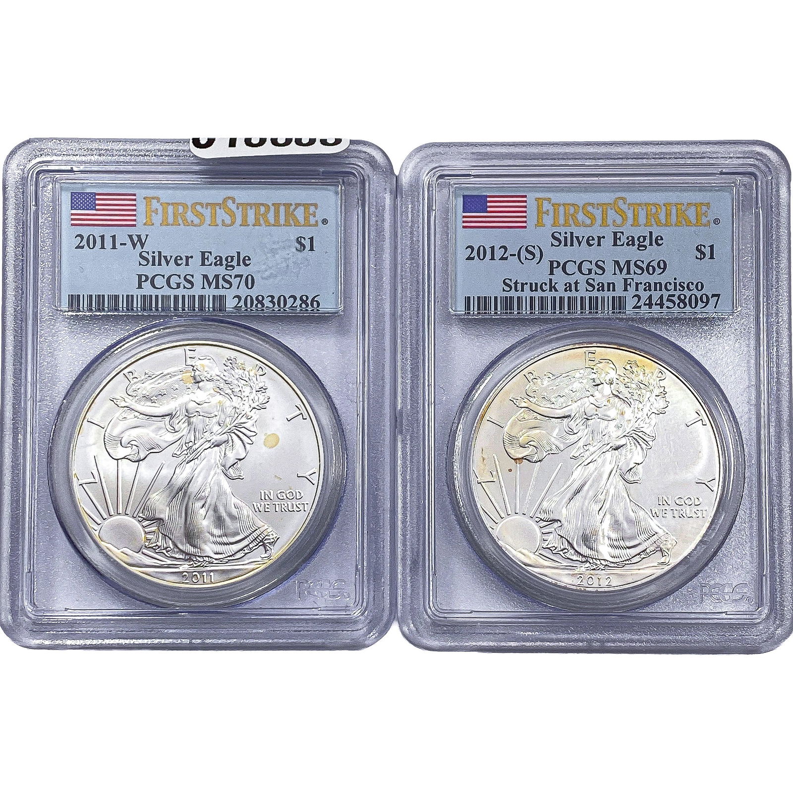 [2 Coins] 2011-2012 Silver Eagle PCGS MS69-70 (1 of 2)
