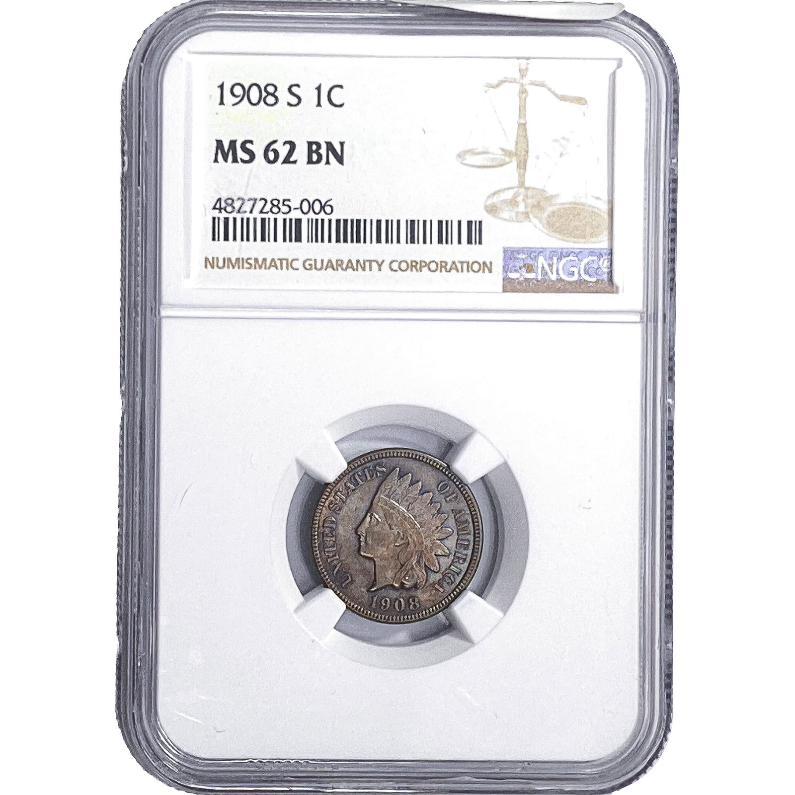 1908-S Indian Head Cent NGC MS62 BN (1 of 2)