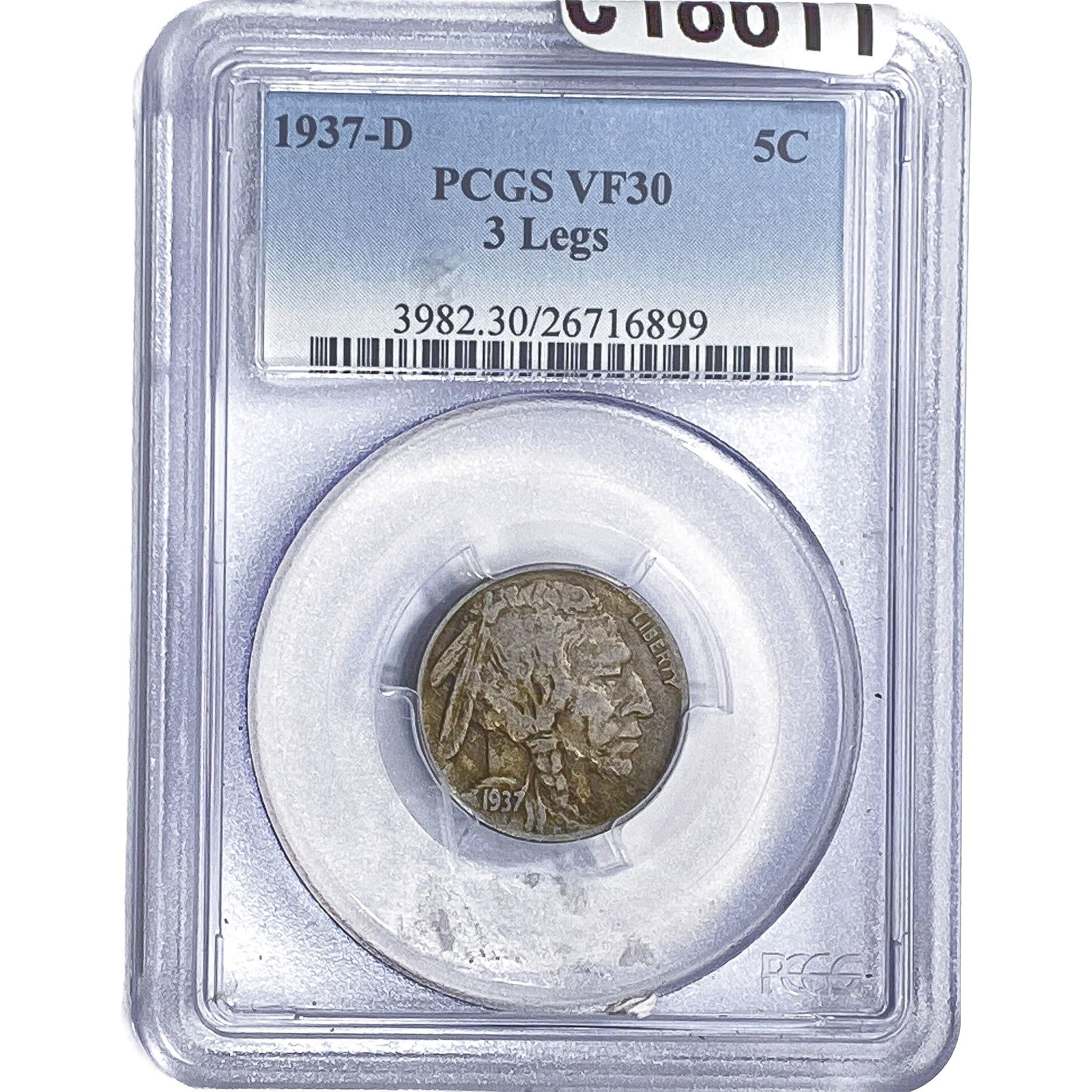 1937-D Buffalo Nickel PCGS VF30 3 Legs: 1937-D Buffalo Nickel PCGS VF30 3 Legs