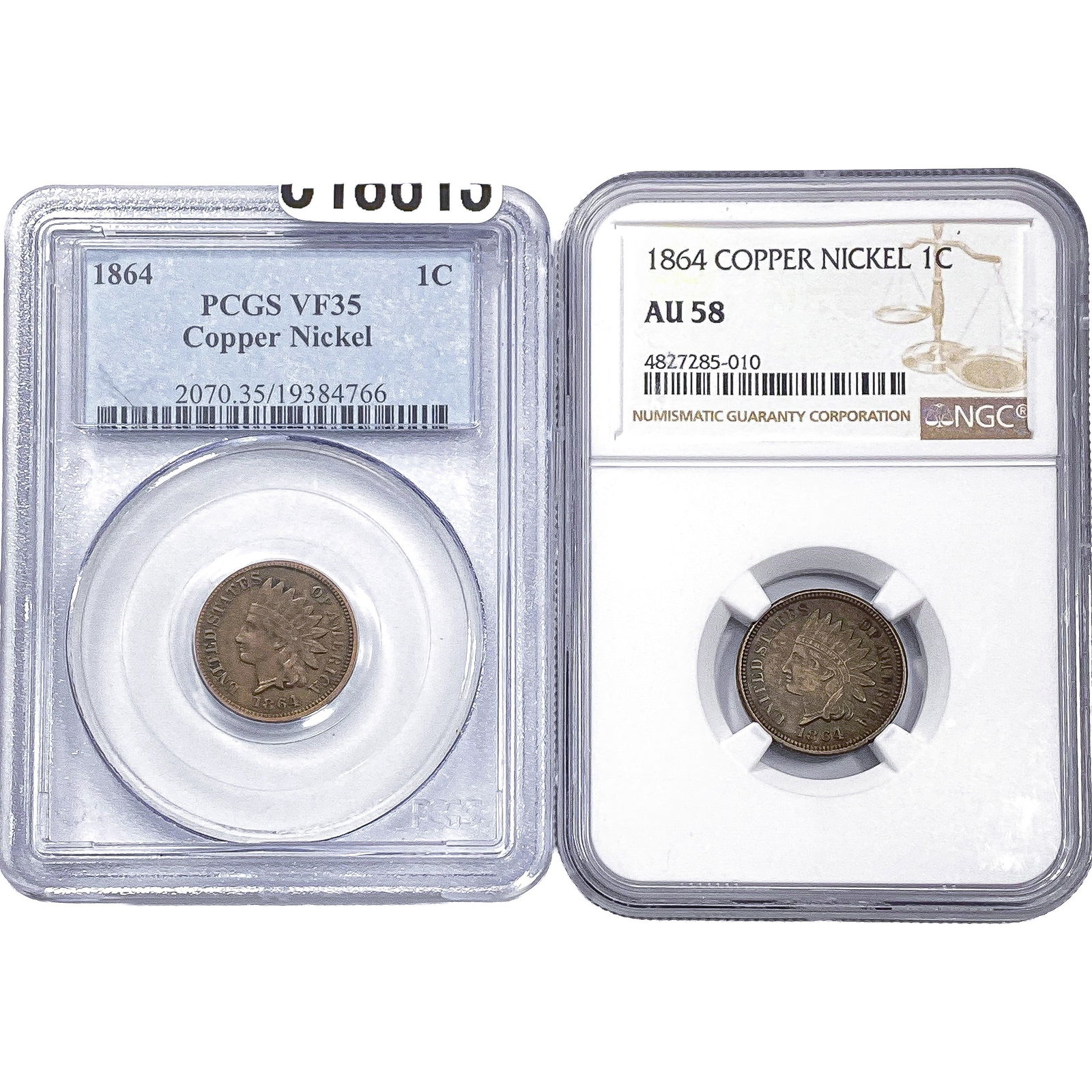 [2 Coins] 1864 Indian Head Cent PCGS VF/AU35-58 (1 of 2)