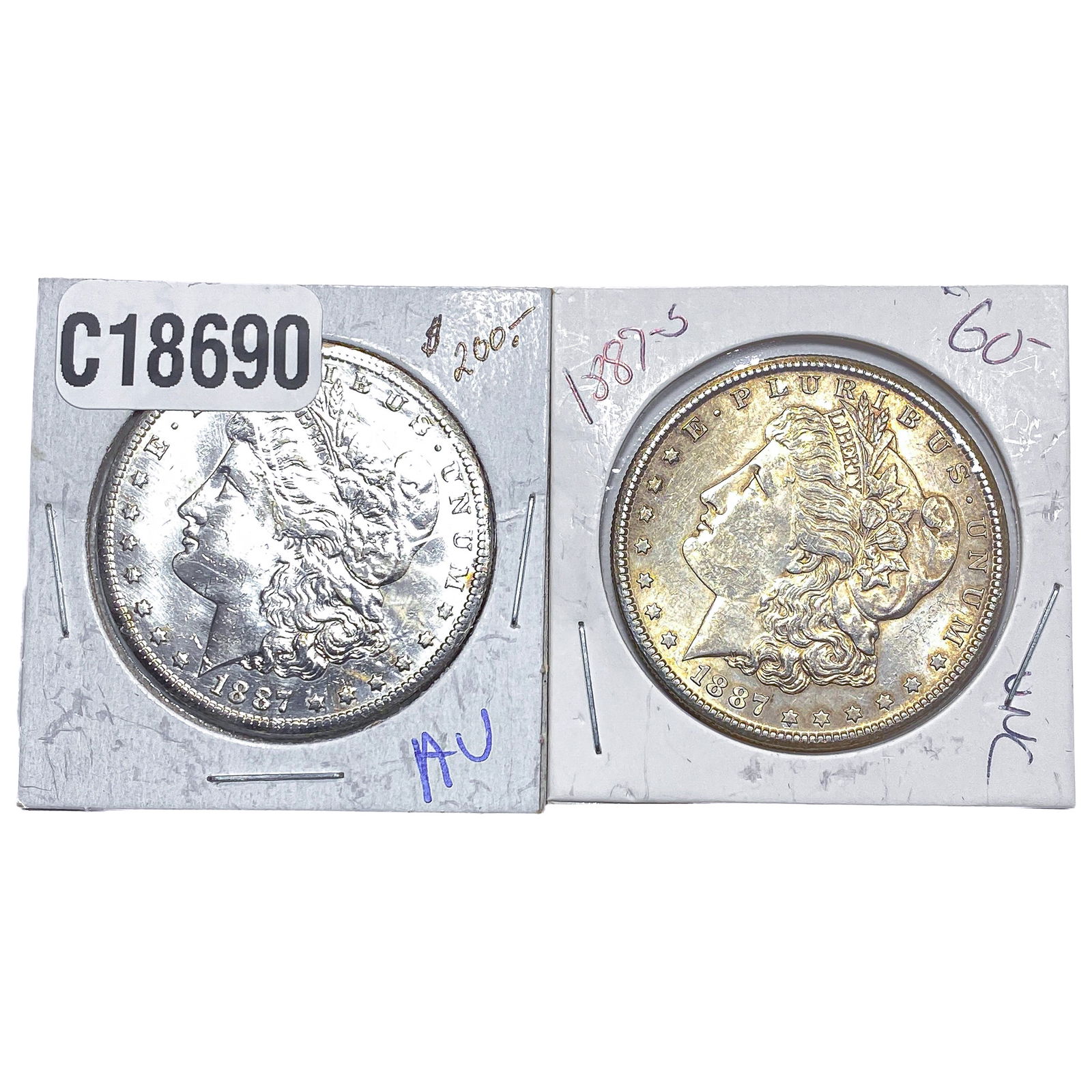 [2 Coins] 1887 Morgan Silver Dollar: [2 Coins] 1887 Morgan Silver Dollar