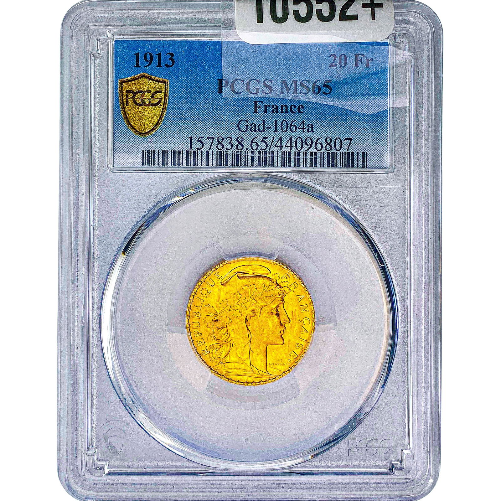 1913 France 20 Francs .1867 AGW PCGS MS65: 1913 France 20 Francs .1867 AGW PCGS MS65