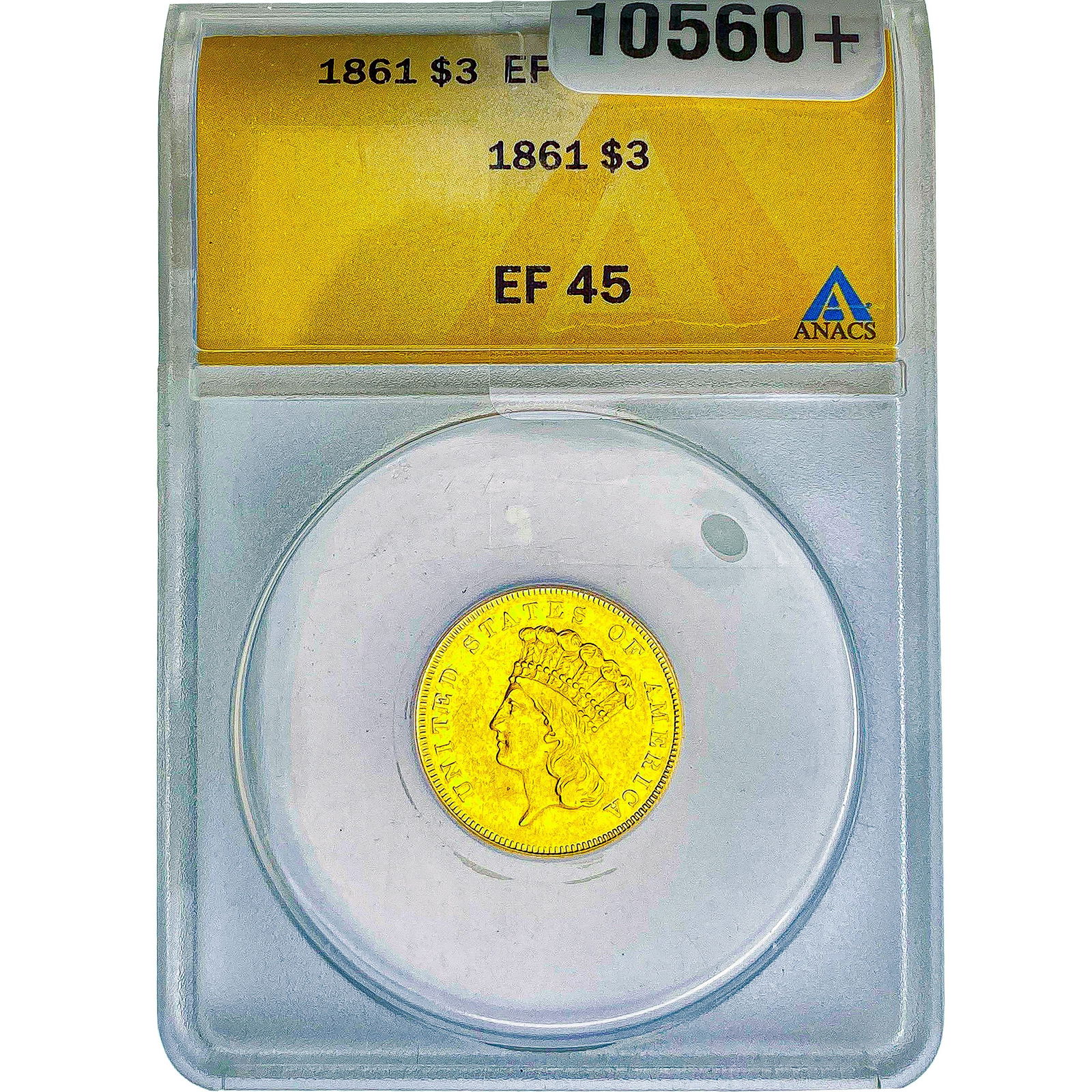 1861 $3 Gold Piece ANACS EF45: 1861 $3 Gold Piece ANACS EF45