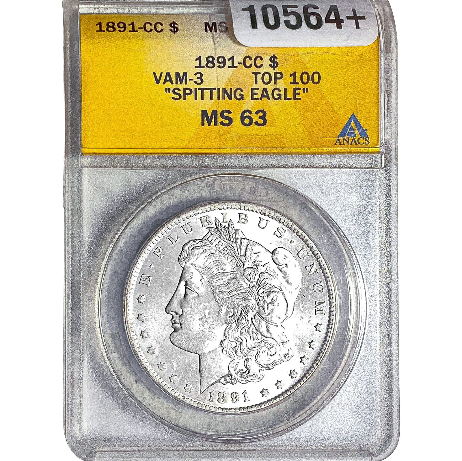 1891-CC Morgan Silver Dollar ANACS MS63 VAM-3: 1891-CC Morgan Silver Dollar ANACS MS63 VAM-3