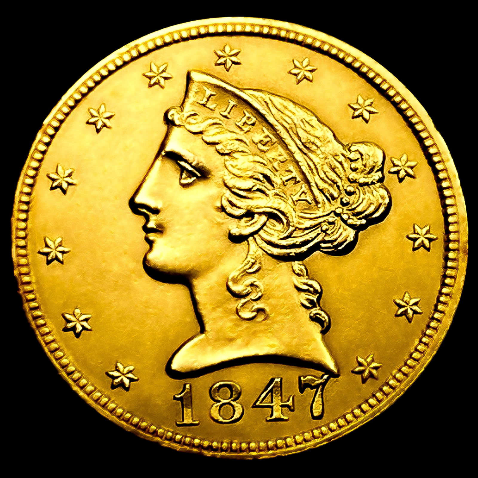 1847-C $5 Gold Half Eagle: 1847-C $5 Gold Half Eagle