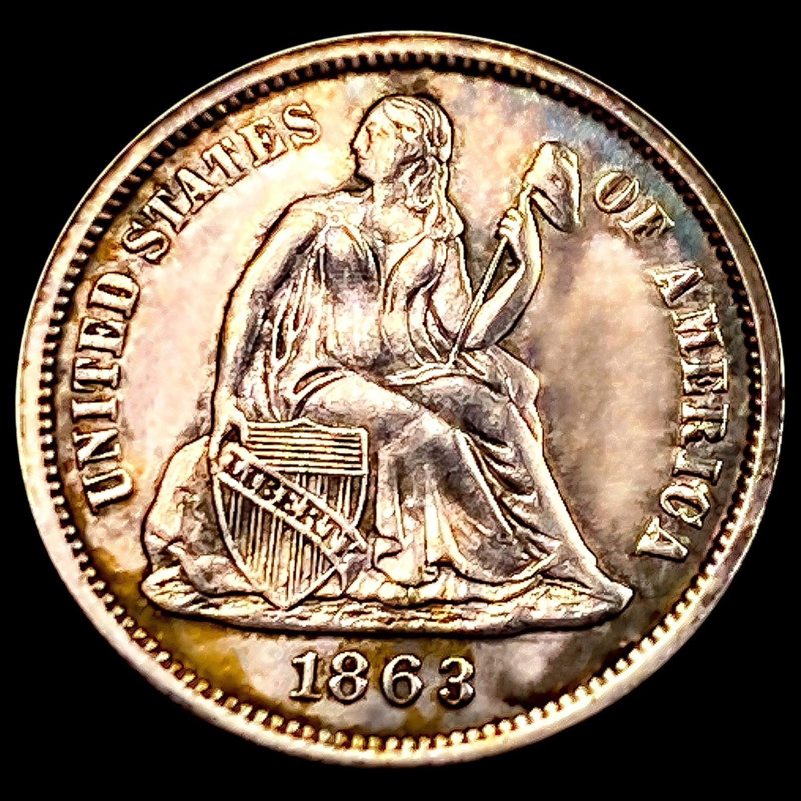 1863 F-101a Seated Liberty Dime: 1863 F-101a Seated Liberty Dime
