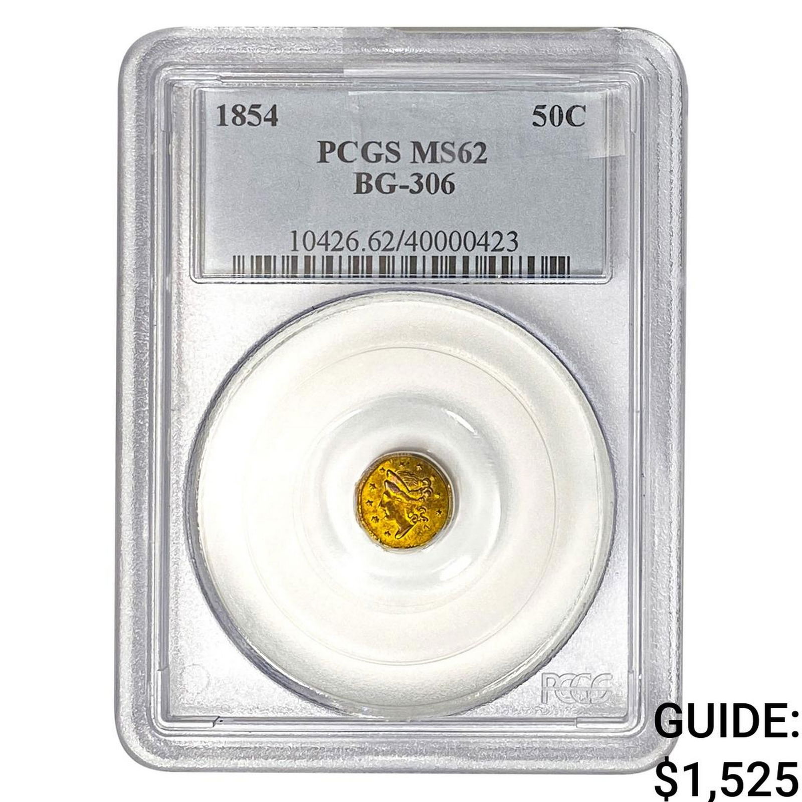 1854 Octagonal California Gold Half Dollar PCGS MS62 BG-306: 1854 Octagonal California Gold Half Dollar PCGS MS62 BG-306