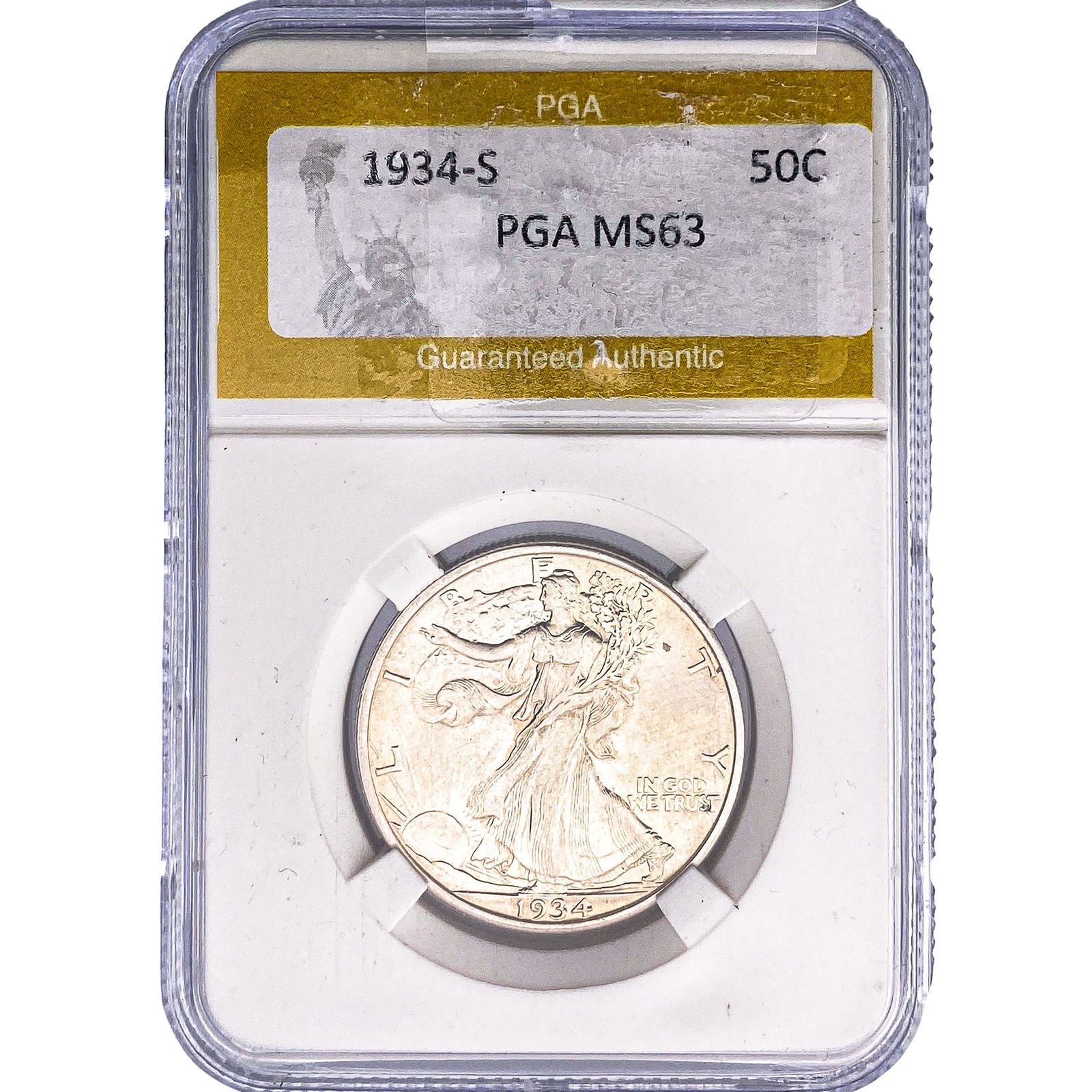 1934-S Walking Liberty Half Dollar PGA MS63: 1934-S Walking Liberty Half Dollar PGA MS63