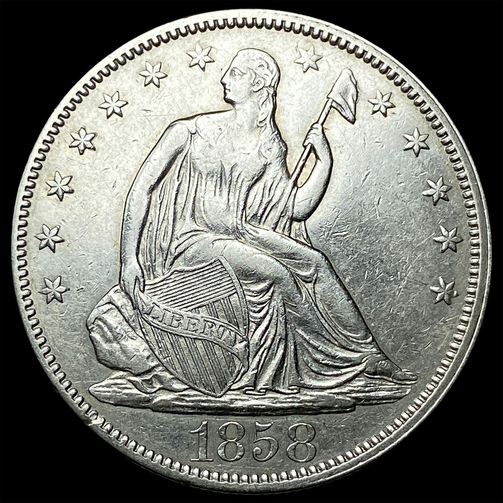 1858 Seated Liberty Half Dollar CLOSELY UNCIRCULATED (1 of 2)