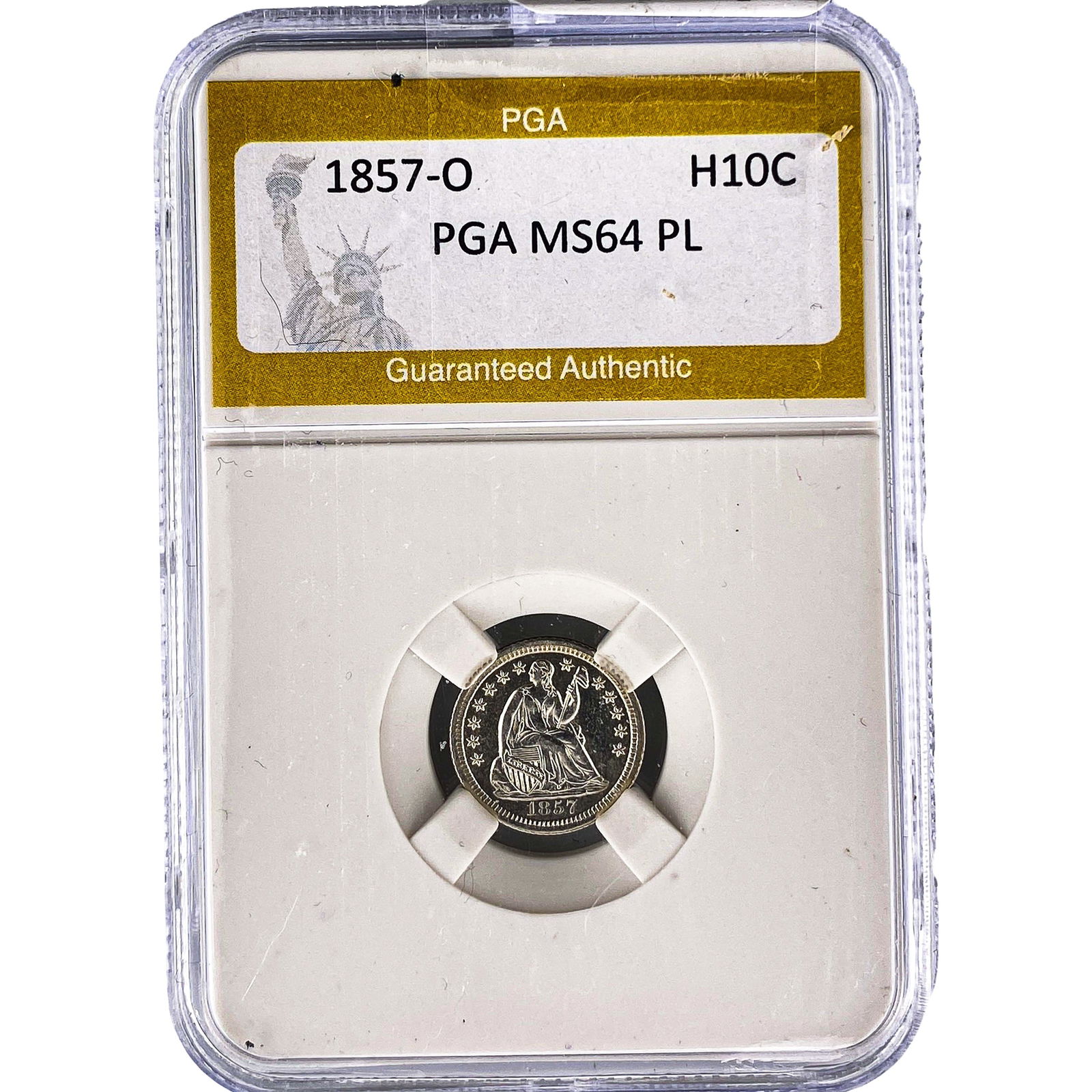1857-O Seated Liberty Half Dime PGA MS64 PL: 1857-O Seated Liberty Half Dime PGA MS64 PL