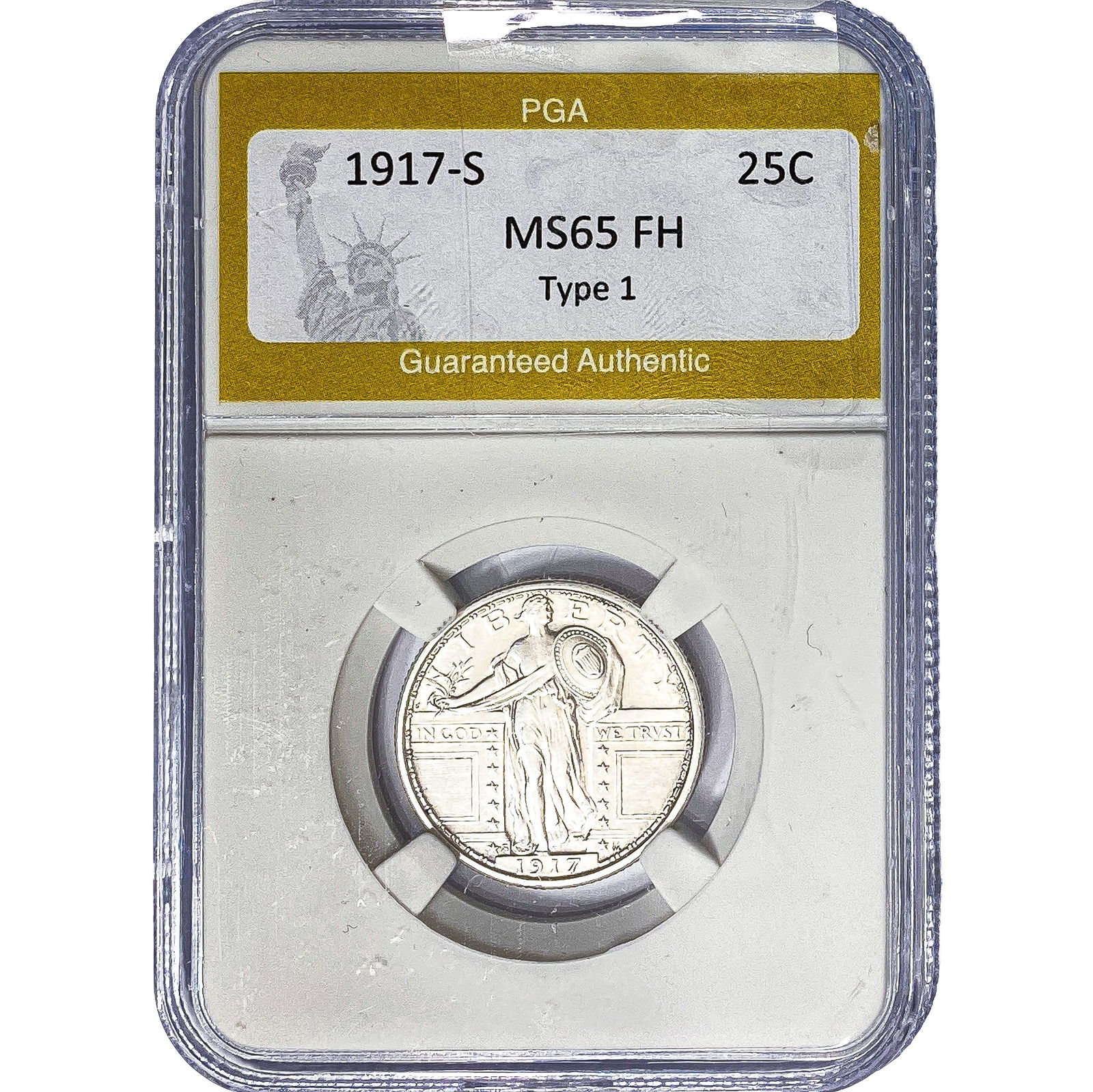 1917-S Standing Liberty Quarter PGA MS65 FH Type 1: 1917-S Standing Liberty Quarter PGA MS65 FH Type 1
