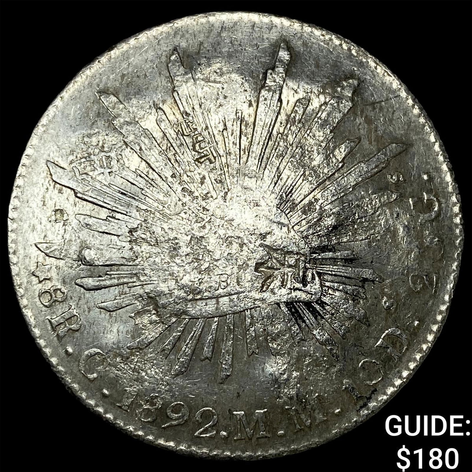 1892 Mexico Silver 8 Reales Punch Marked NEARLY UNCIRCULATED (1 of 2)