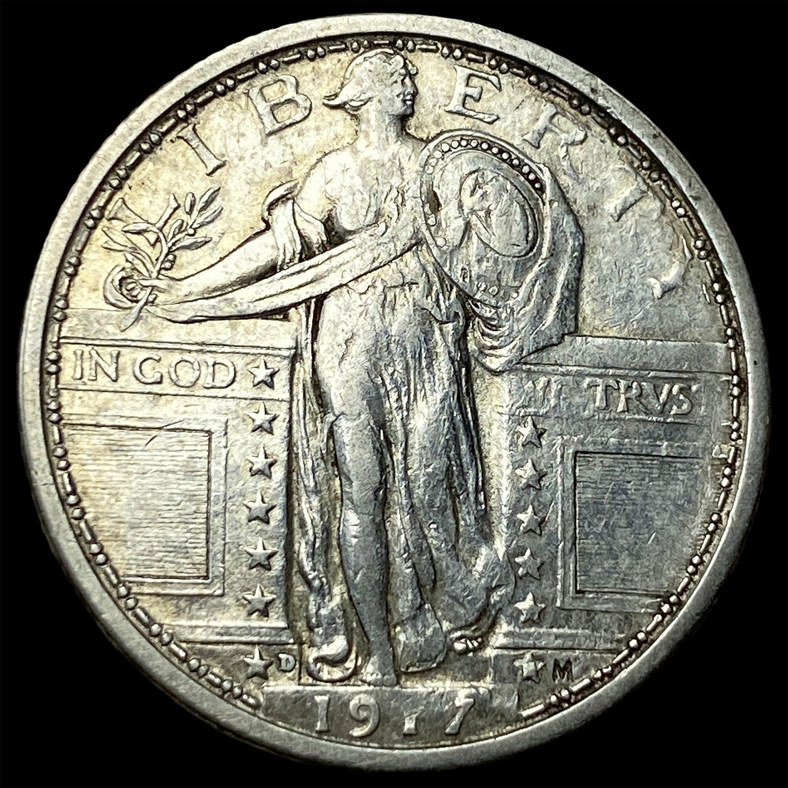1917-D Type 1 Silver Standing Liberty Quarter NICELY CIRCULATED: 1917-D Type 1 Silver Standing Liberty Quarter NICELY CIRCULATED