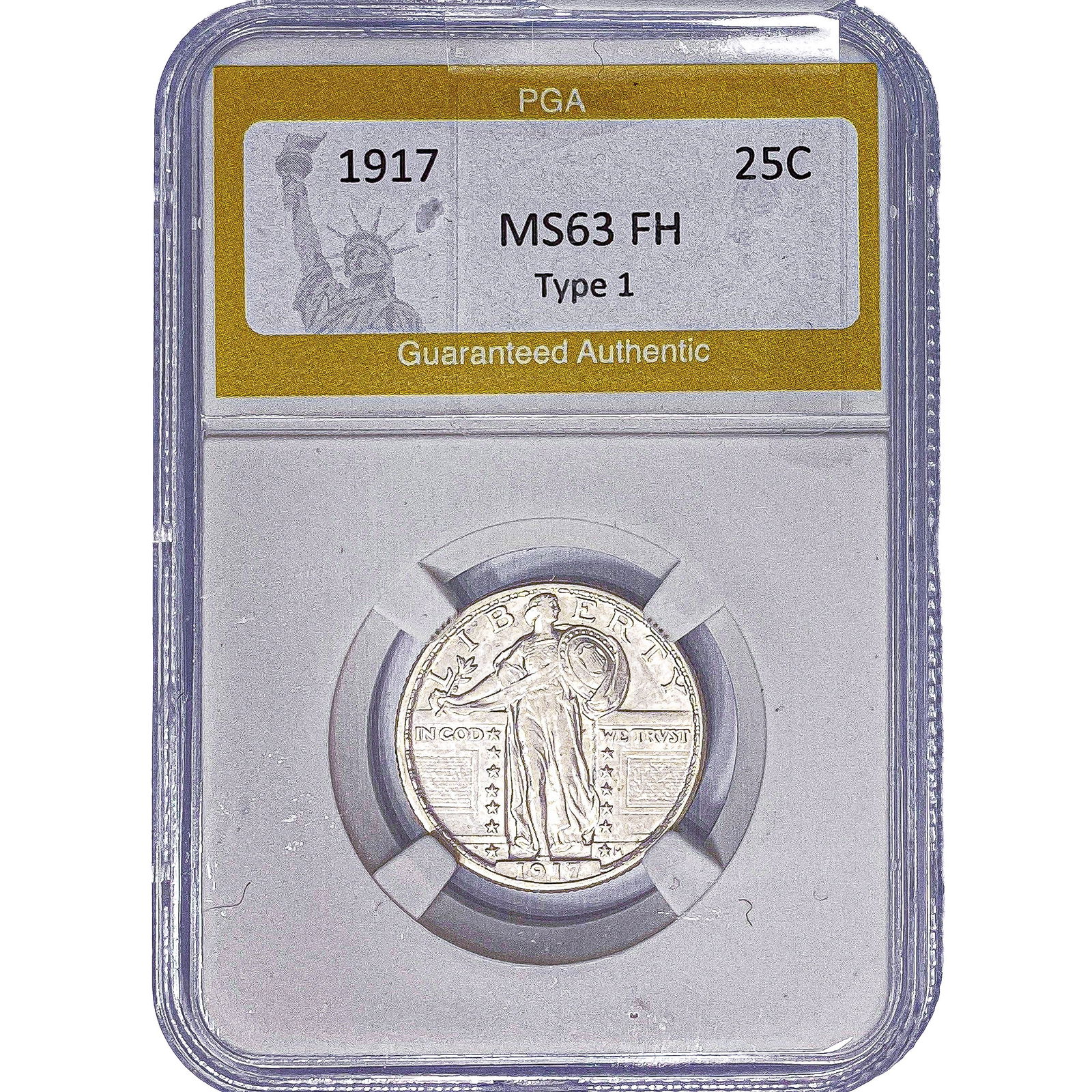 1917 Standing Liberty Quarter PGA MS63 FH Type 1: 1917 Standing Liberty Quarter PGA MS63 FH Type 1