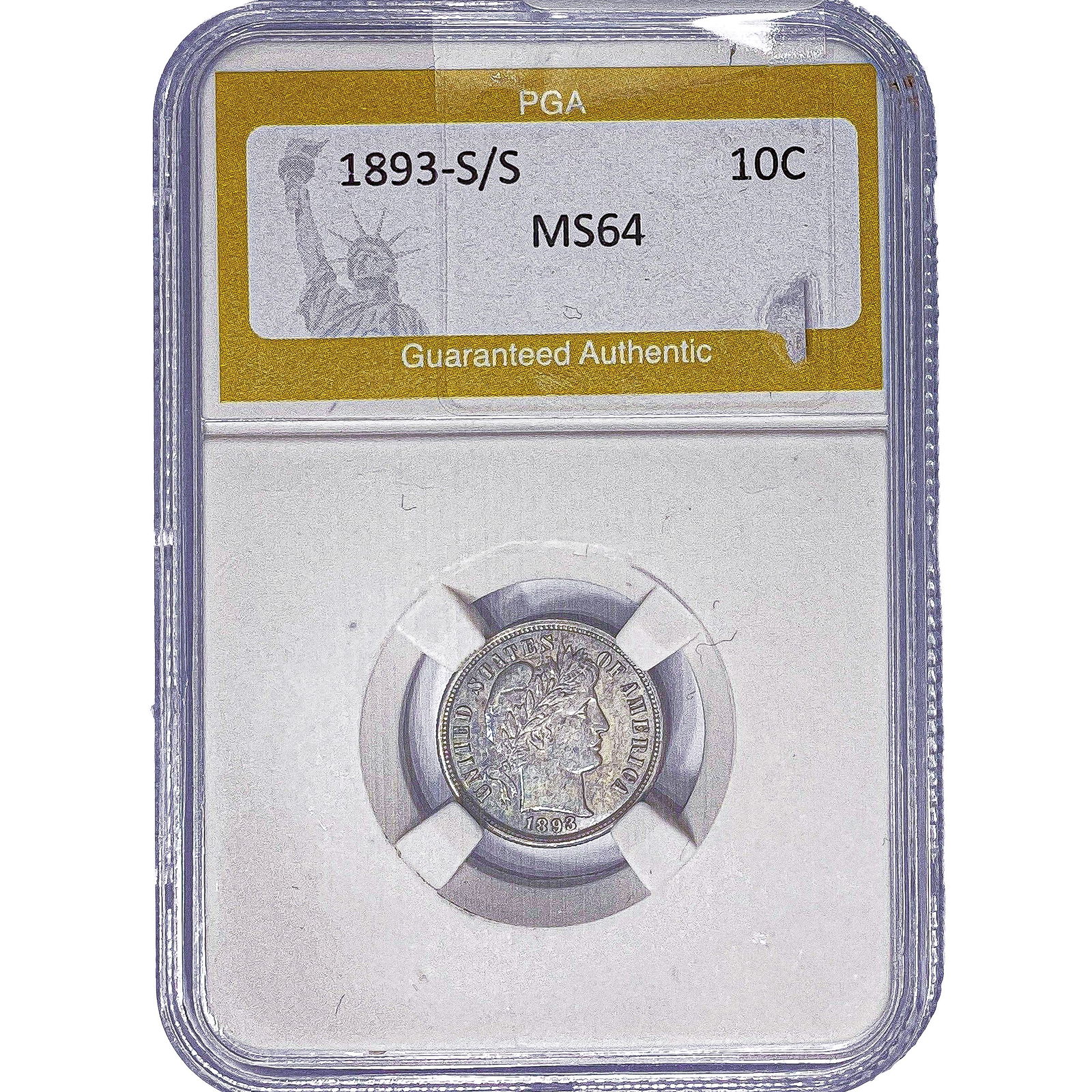 1893-S/S Seated Liberty Dime PGA MS64: 1893-S/S Seated Liberty Dime PGA MS64