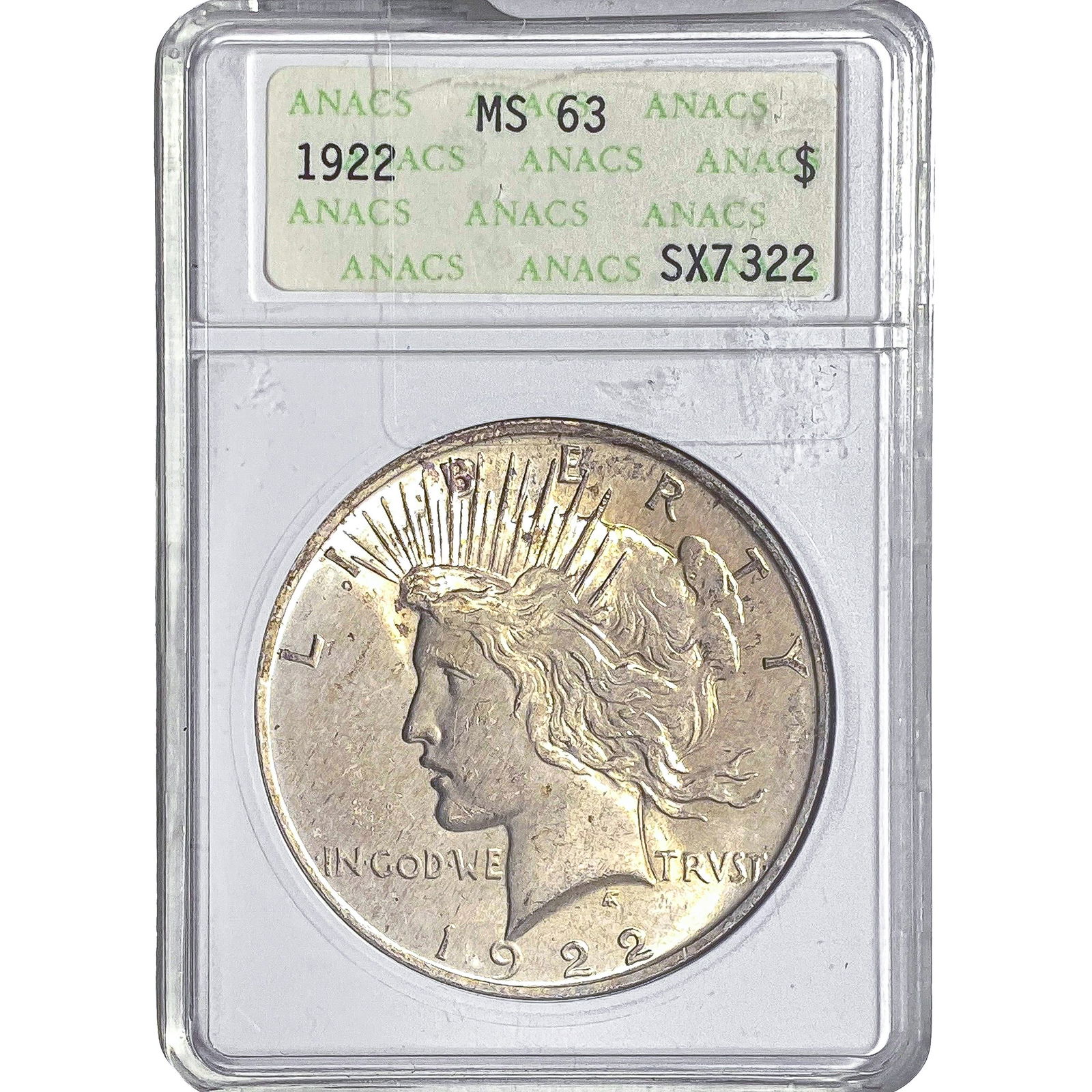 1922 Silver Peace Dollar ANACS MS63: 1922 Silver Peace Dollar ANACS MS63