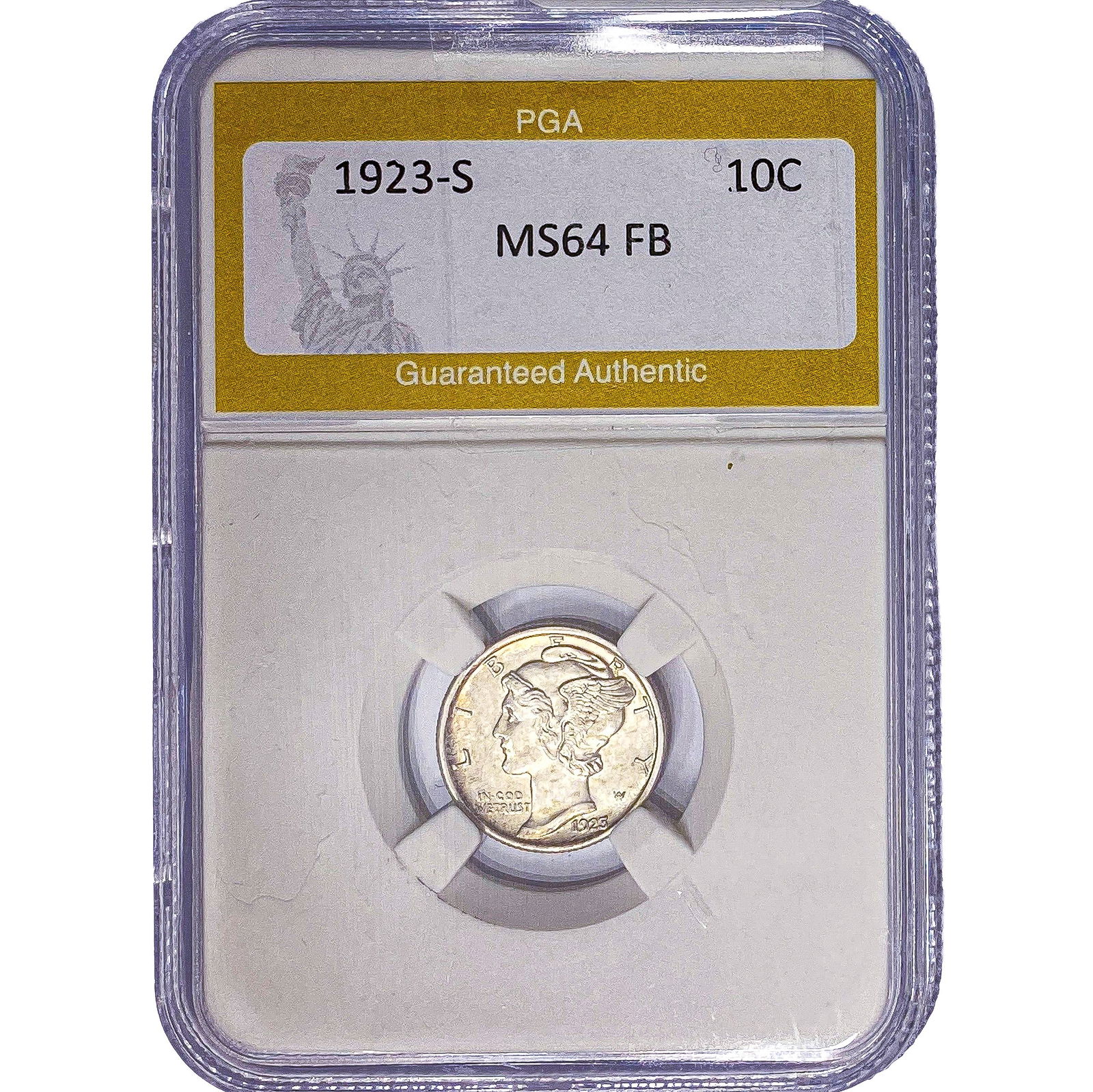 1923-S Mercury Silver Dime PGA MS64 FB: 1923-S Mercury Silver Dime PGA MS64 FB