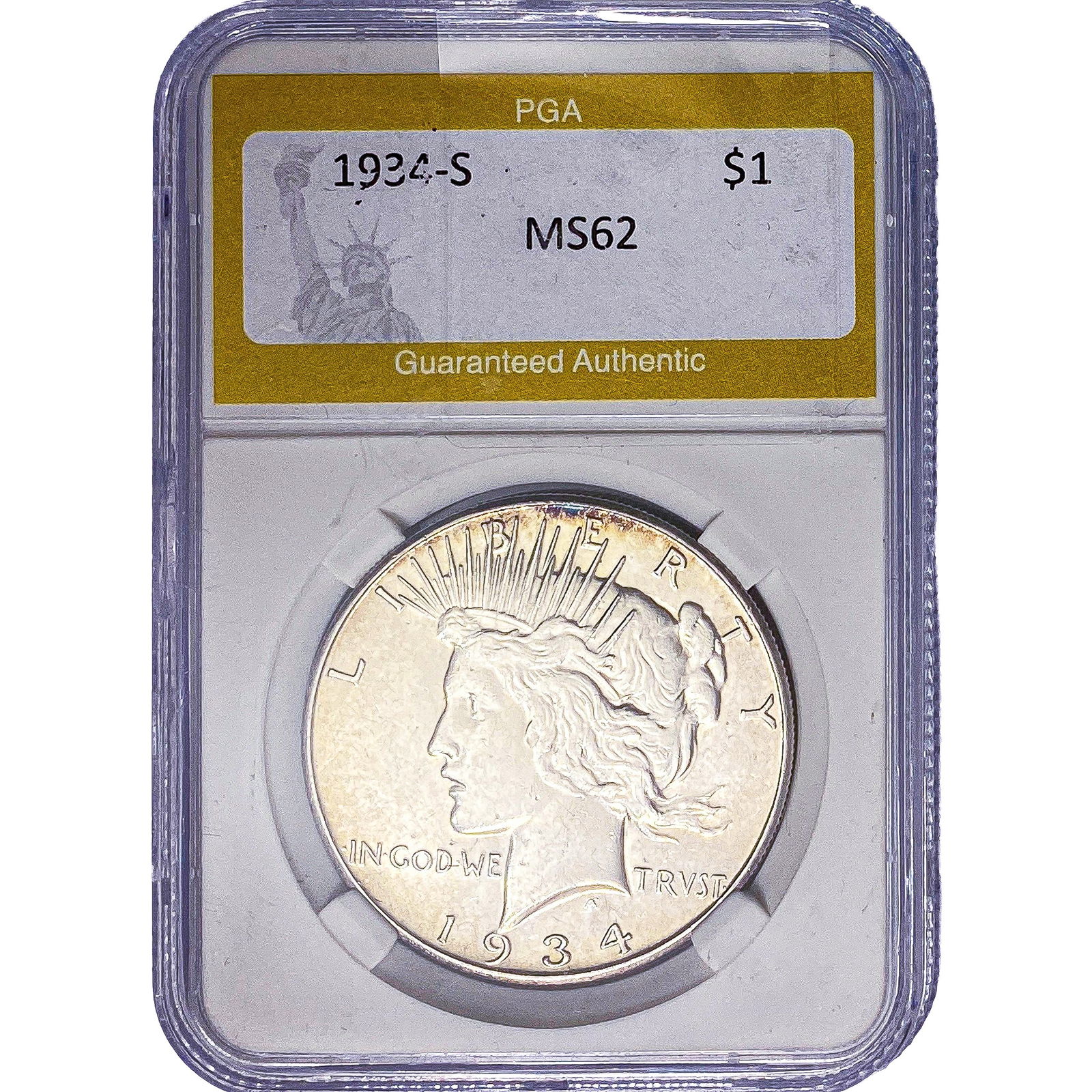 1934-S Silver Peace Dollar PGA MS62: 1934-S Silver Peace Dollar PGA MS62