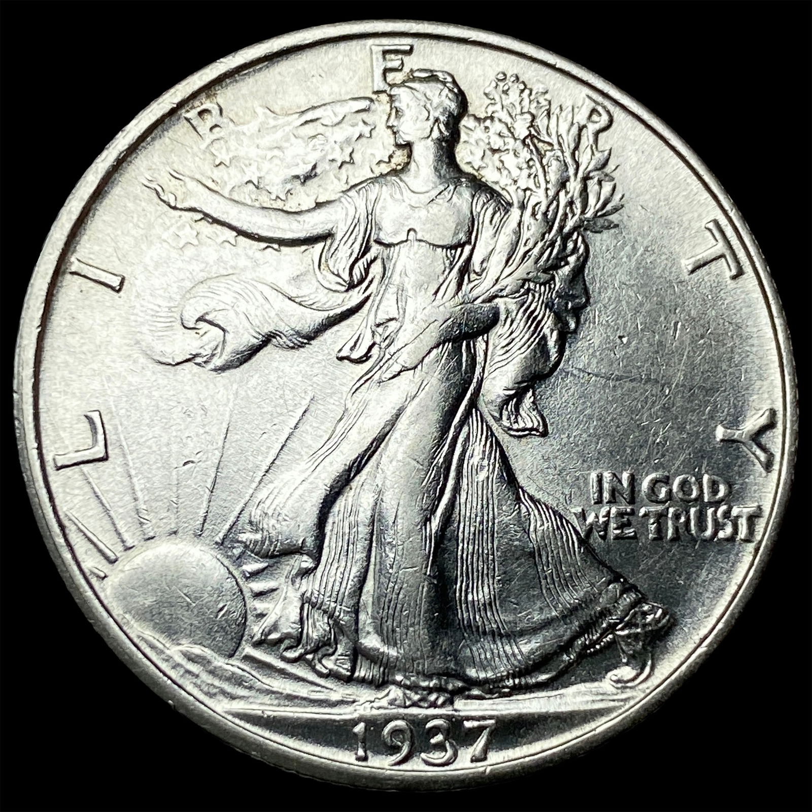 1937-S Silver Walking Liberty Half Dollar CLOSELY UNCIRCULATED: 1937-S Silver Walking Liberty Half Dollar CLOSELY UNCIRCULATED